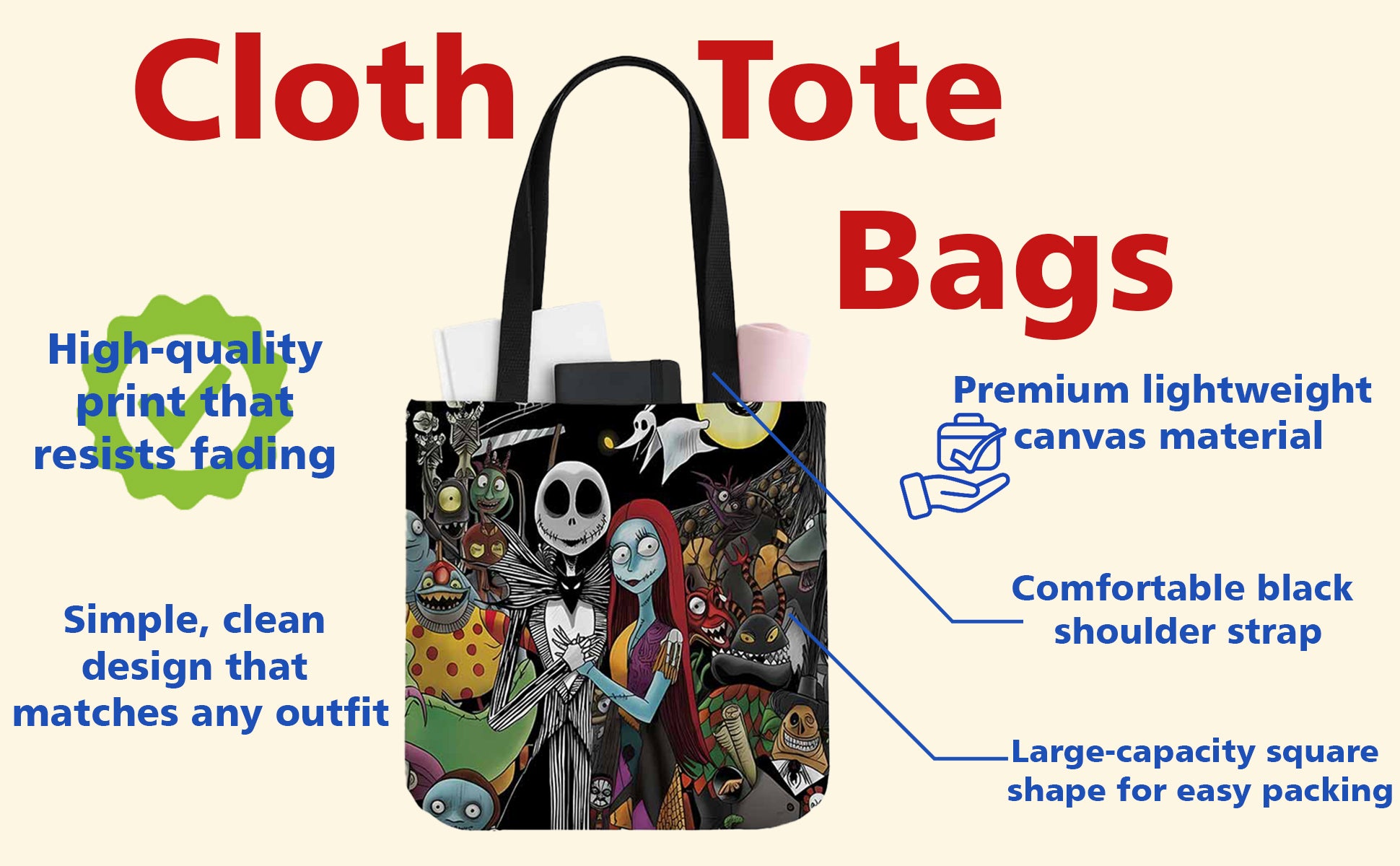 Nightmare Before Christmas Canvas Tote Bag – Neko Giftie