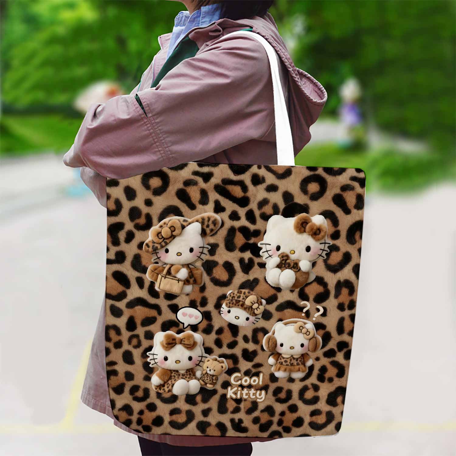 Hello Kitty Leopard Canvas Bag with Shoulder Strap