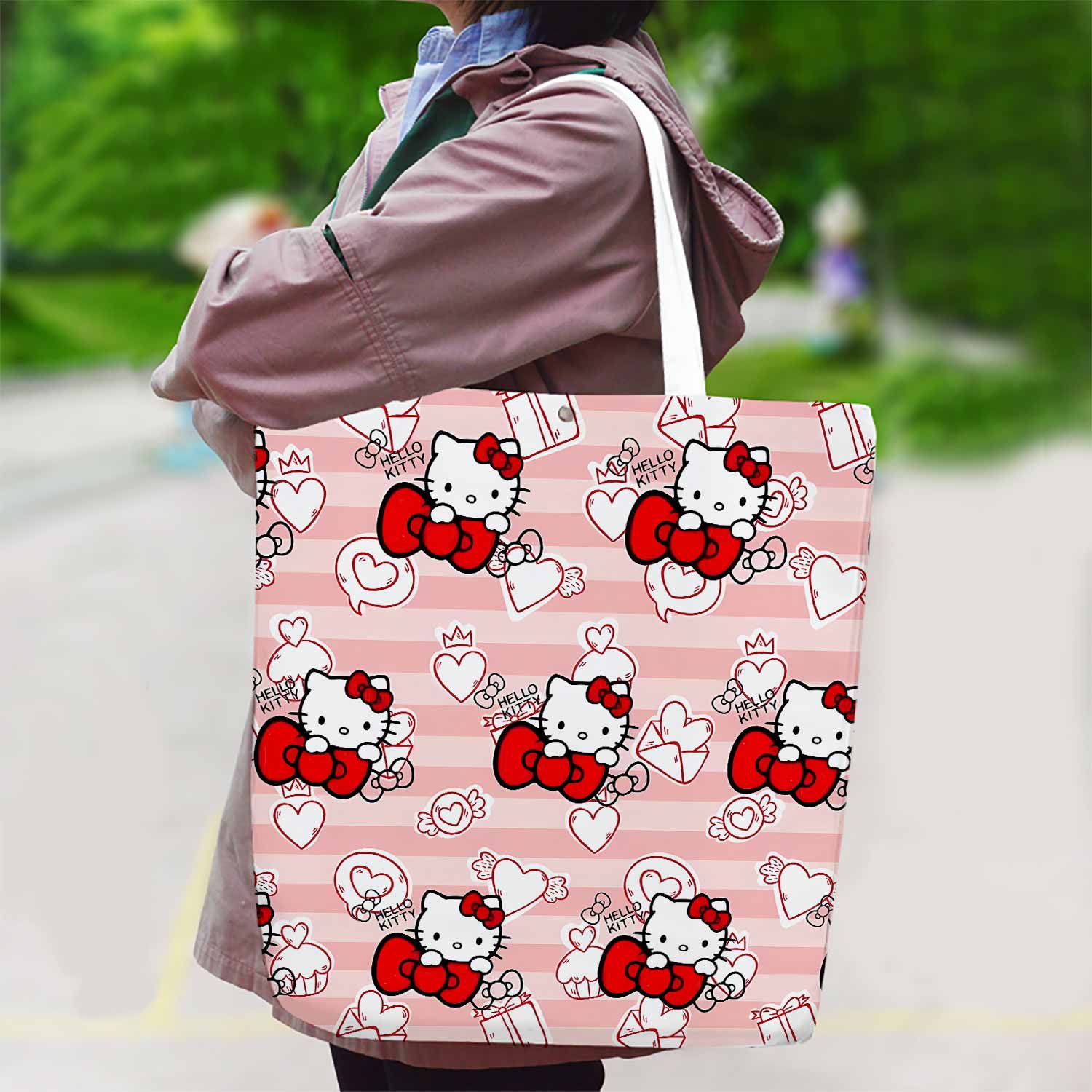 Hello Kitty Cute Bow Canvas Bag with Shoulder Strap