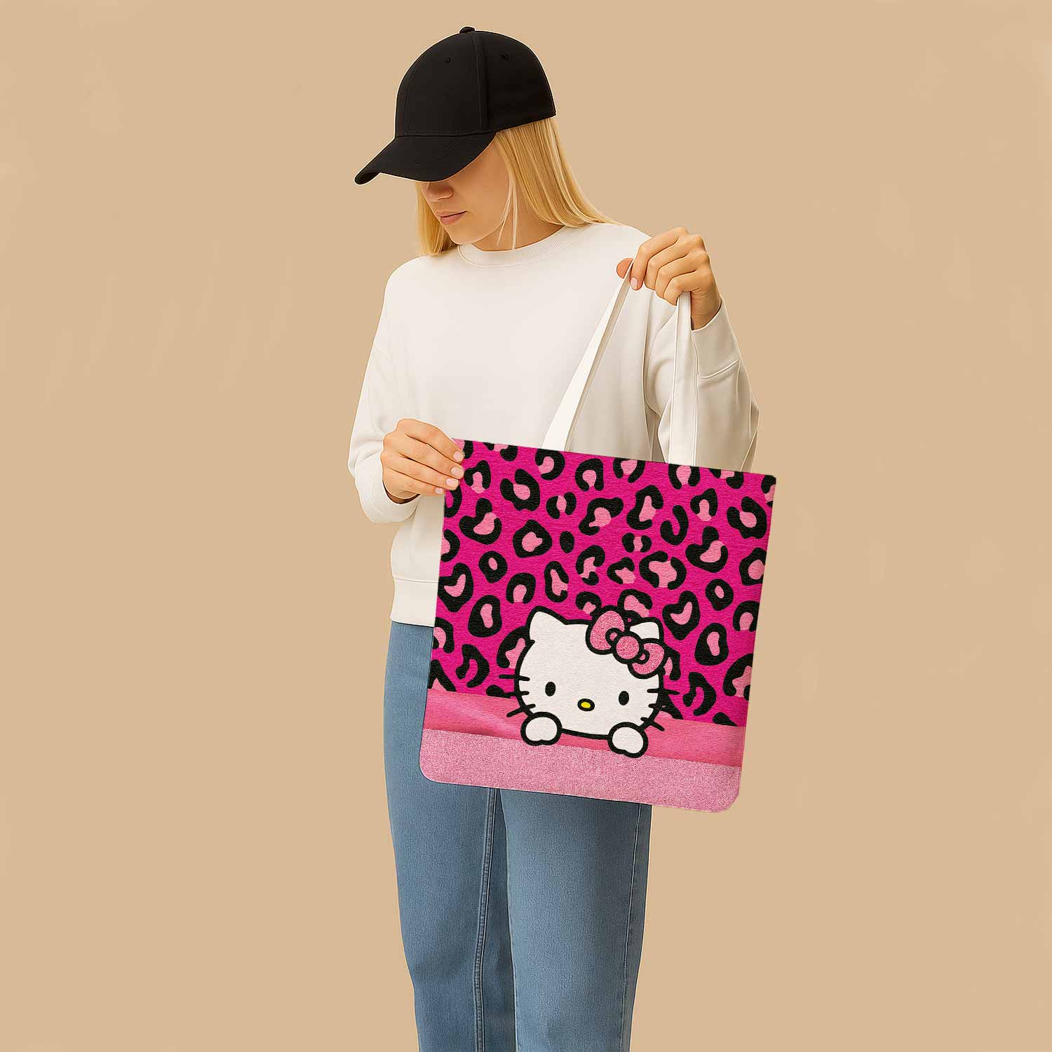 Hello Kitty Pink Bow Canvas Bag with Shoulder Strap