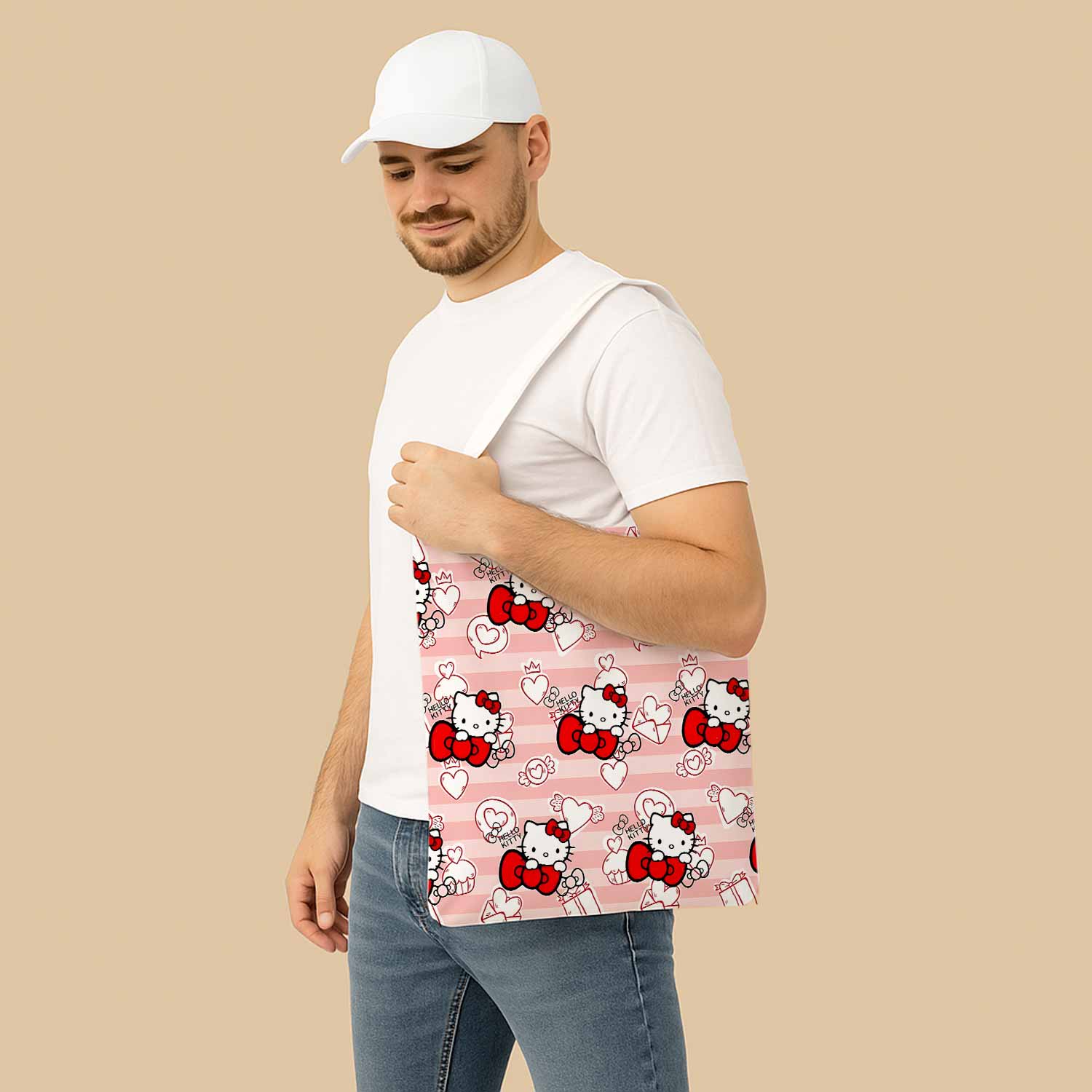 Hello Kitty Cute Bow Canvas Bag with Shoulder Strap