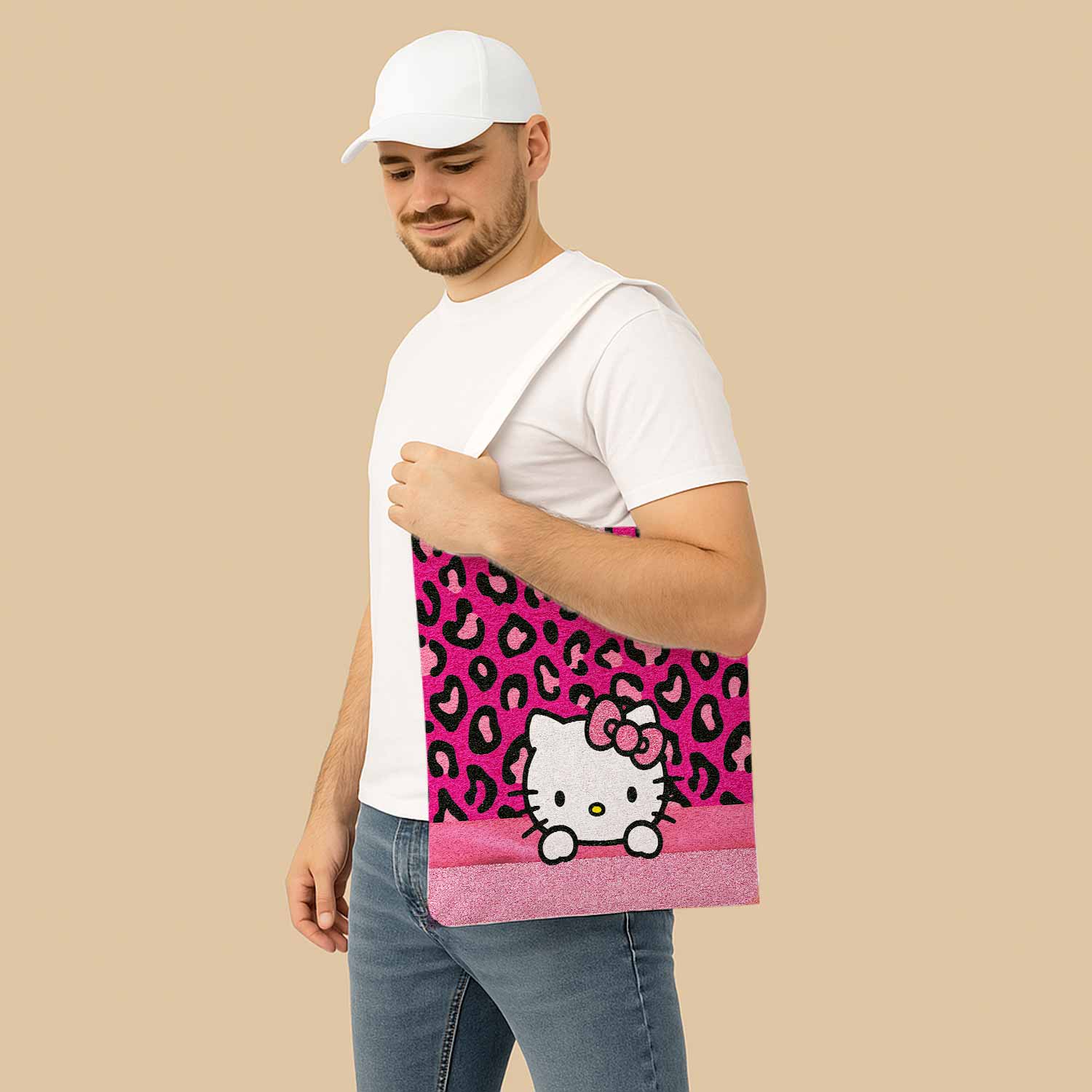 Hello Kitty Pink Bow Canvas Bag with Shoulder Strap