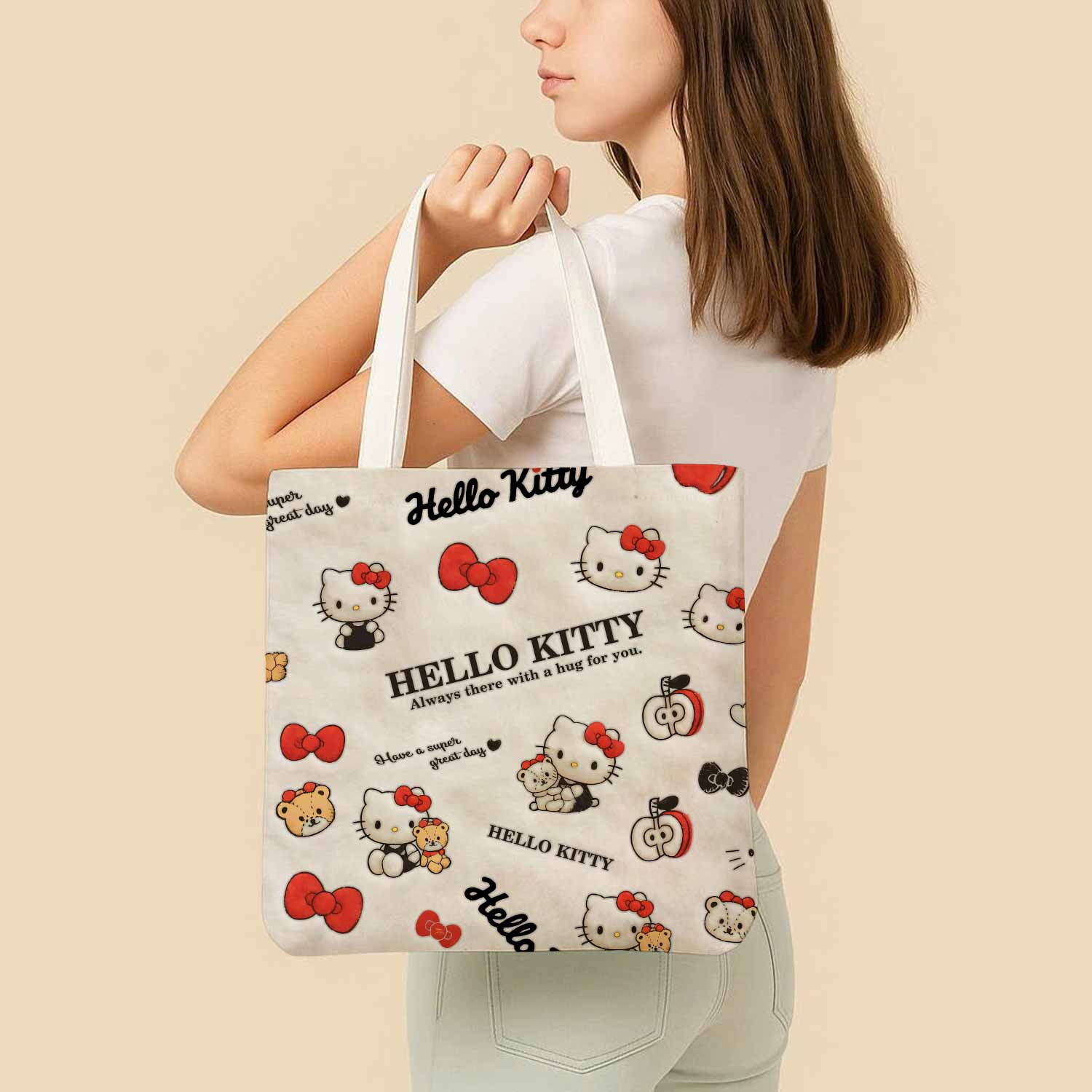 Hello Kitty Fluffy Plush Canvas Bag with Shoulder Strap