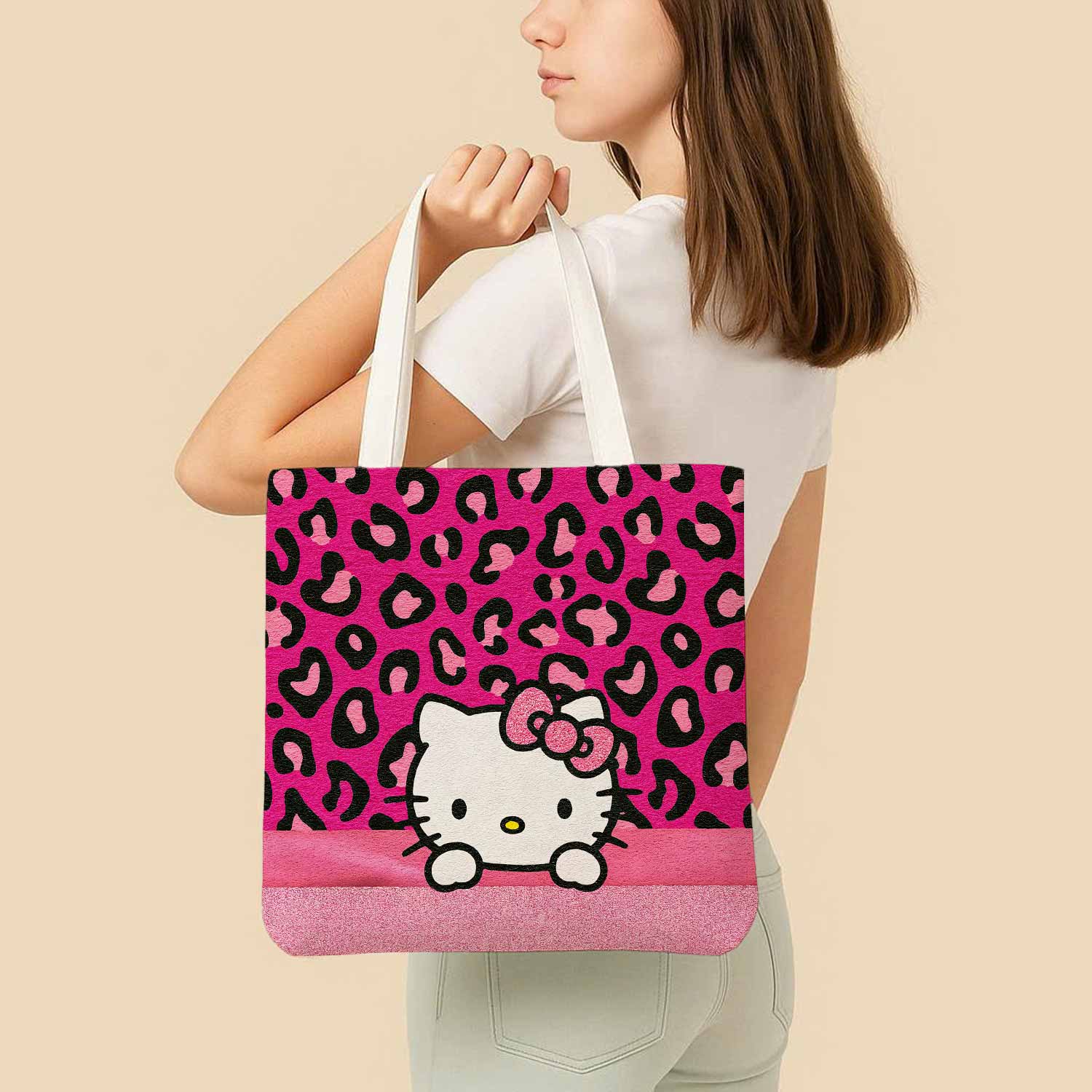 Hello Kitty Pink Bow Canvas Bag with Shoulder Strap