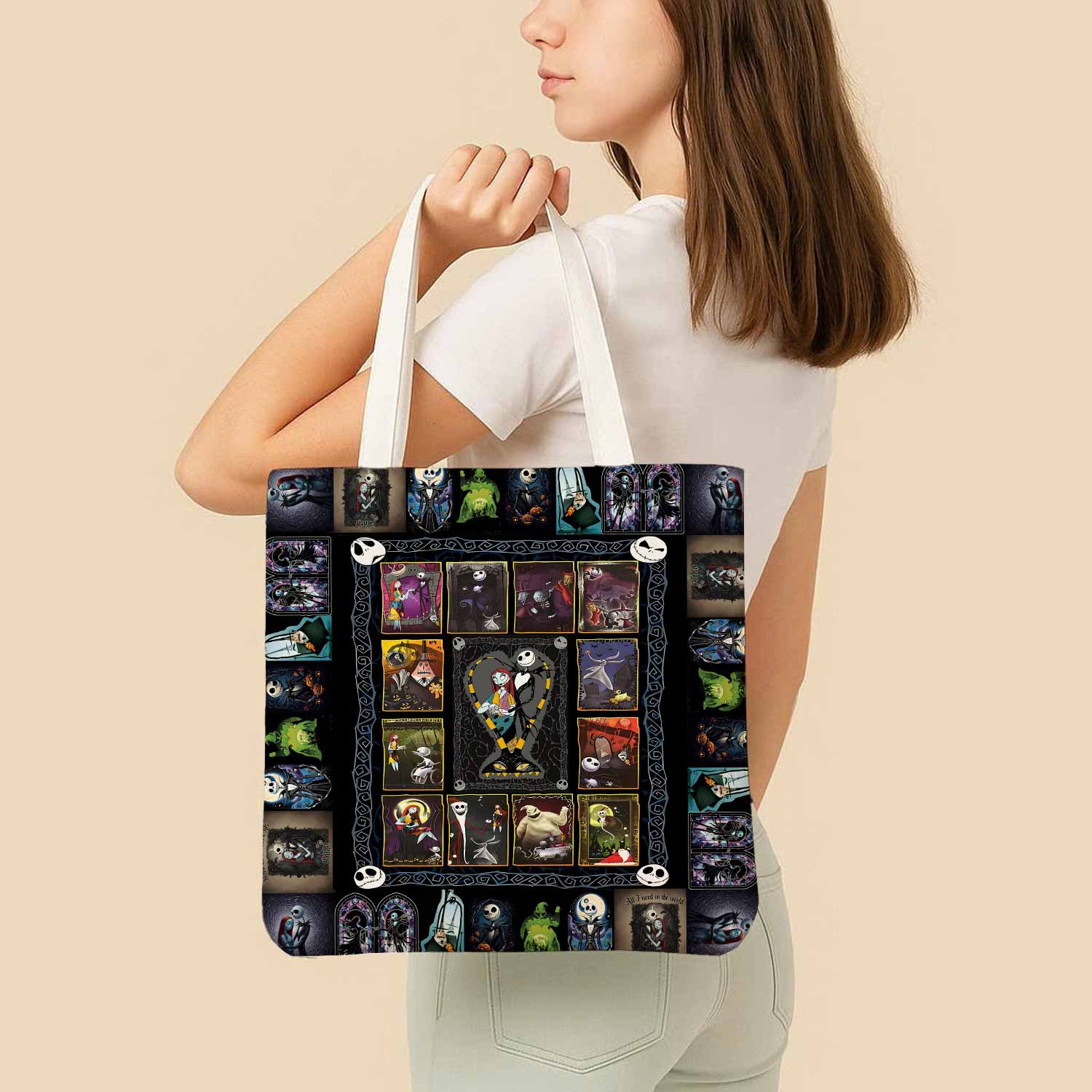 Jack & Sally The Nightmare Before Christmas Canvas Bag with Shoulder Strap