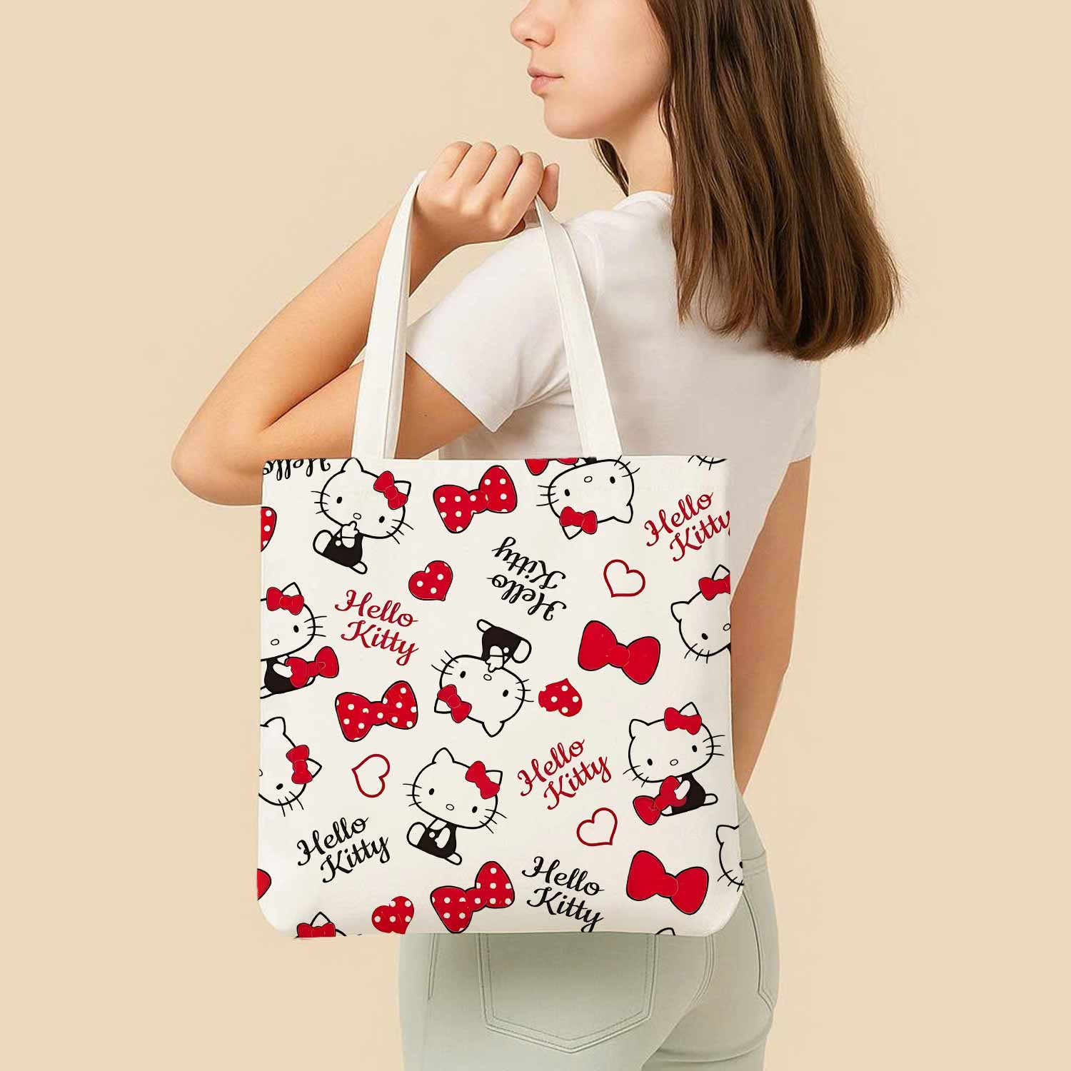 Hello Kitty Red Bow Canvas Bag with Shoulder Strap
