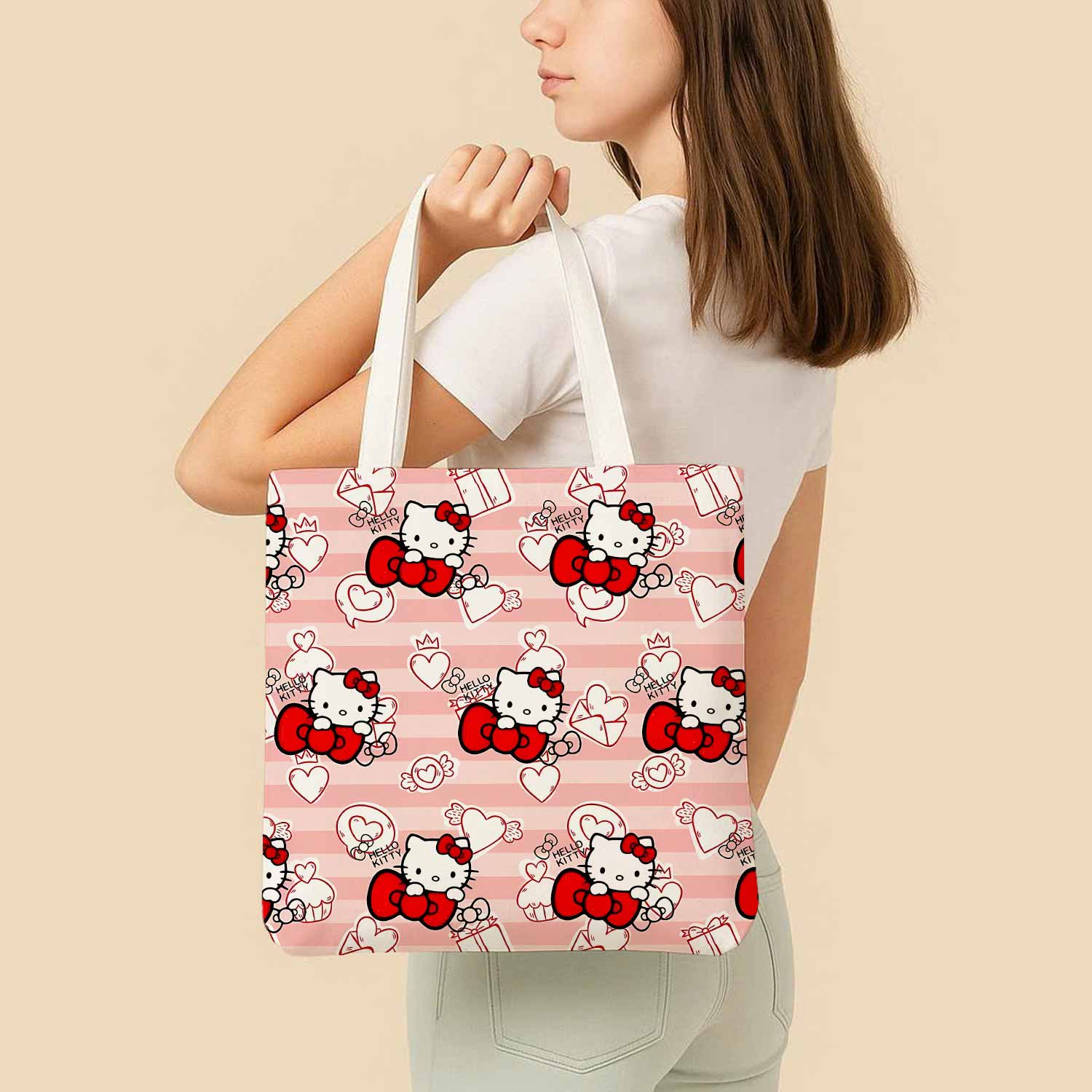 Hello Kitty Cute Bow Canvas Bag with Shoulder Strap