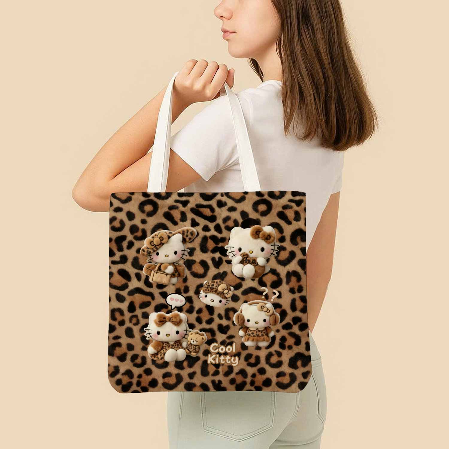 Hello Kitty Leopard Canvas Bag with Shoulder Strap