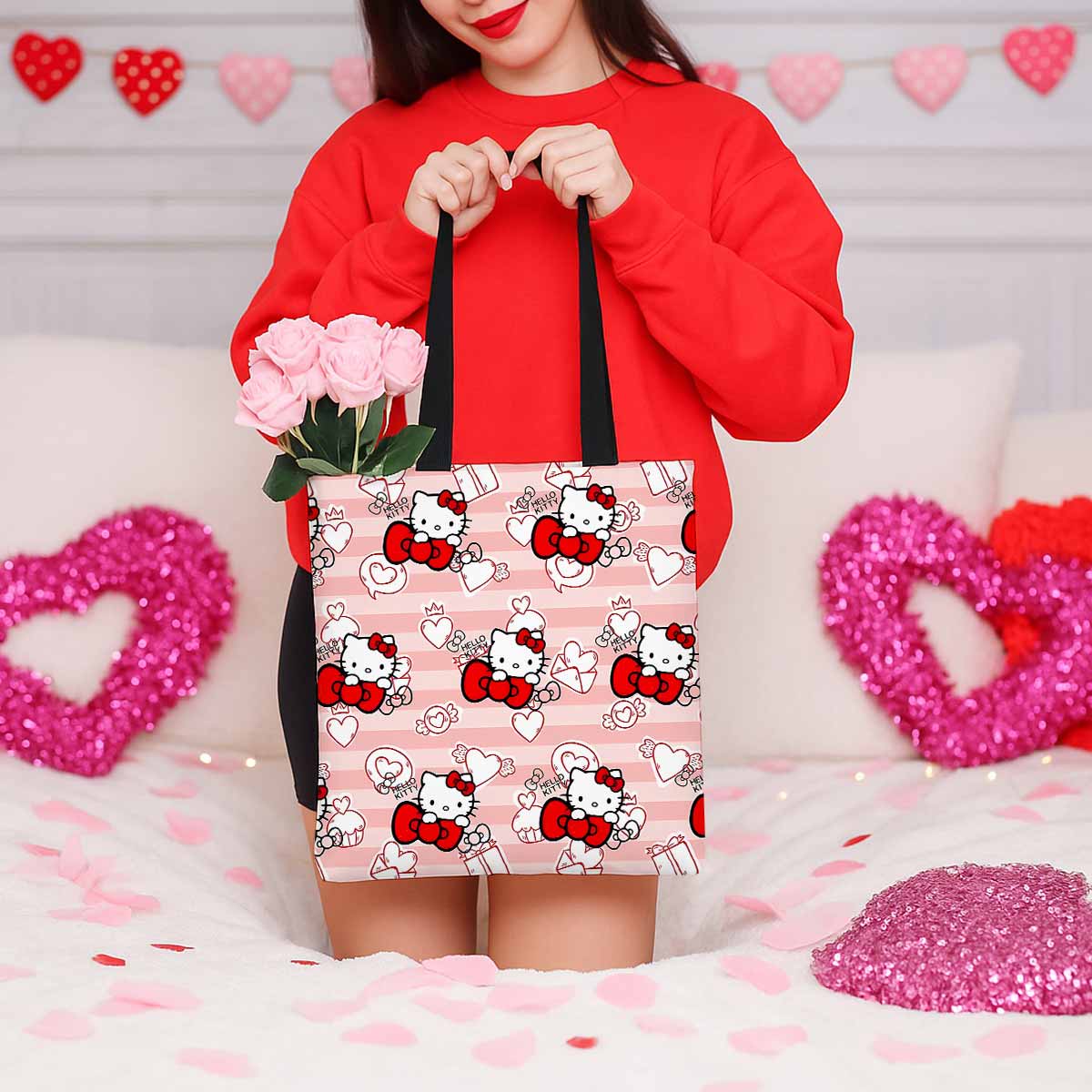 Hello Kitty Cute Bow Canvas Tote Bag