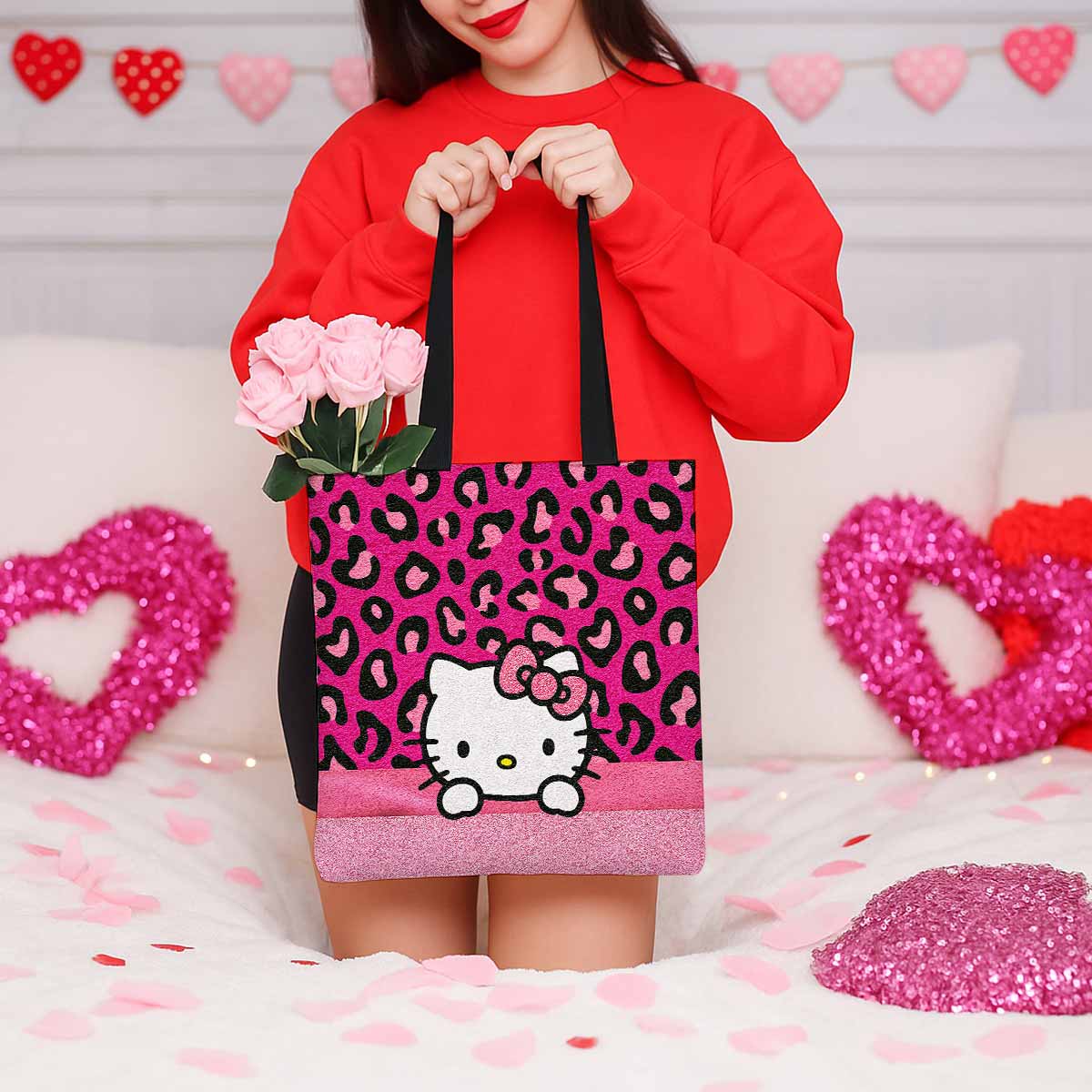 Hello Kitty Pink Bow Canvas Tote Bag