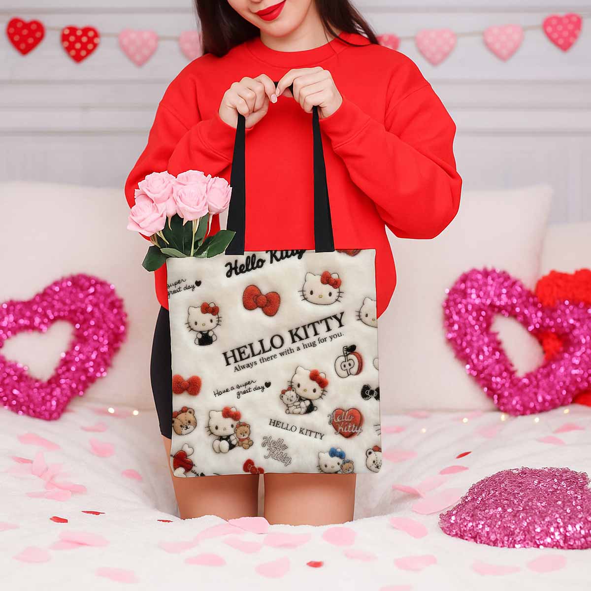 Hello Kitty Fluffy Plush Canvas Tote Bag