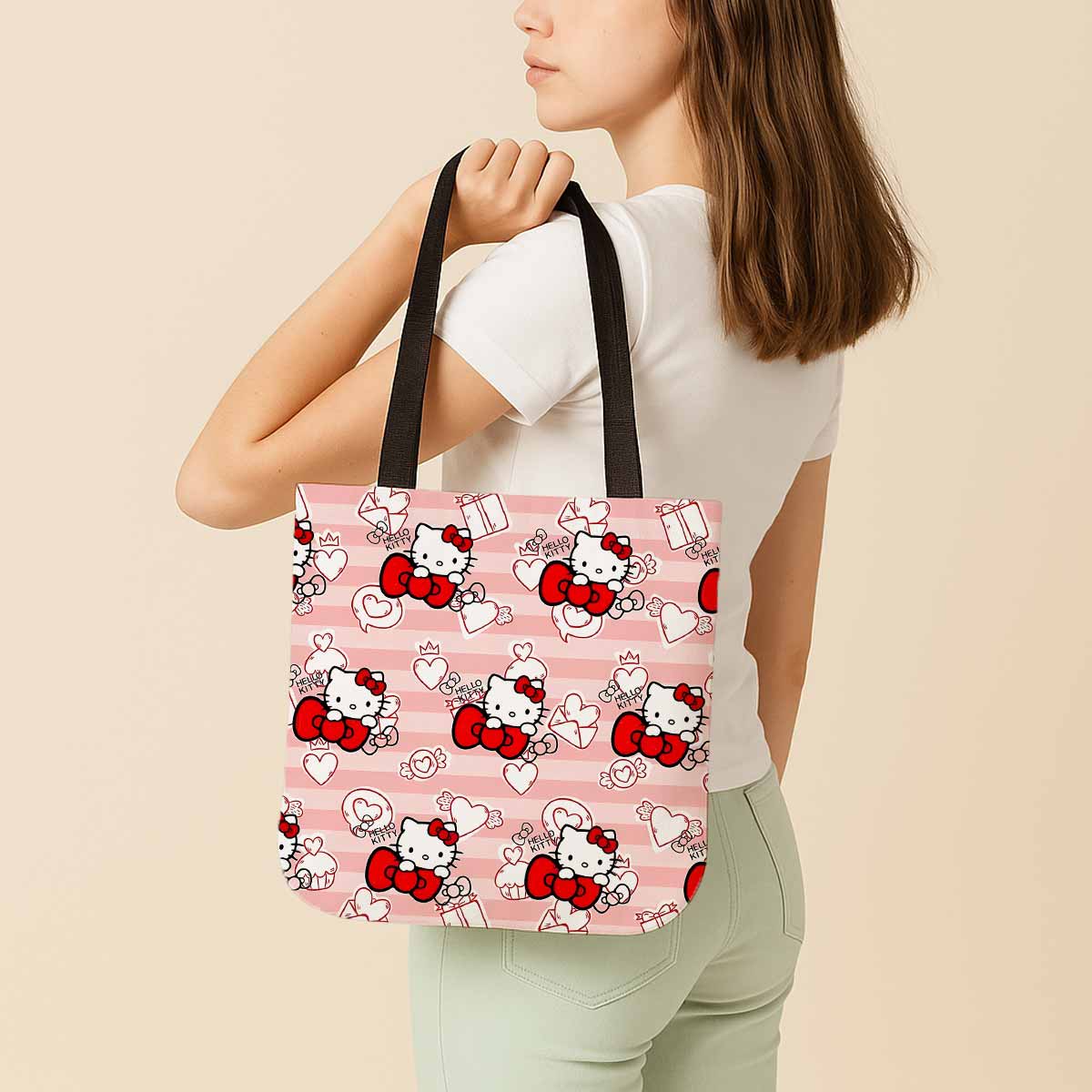 Hello Kitty Cute Bow Canvas Tote Bag