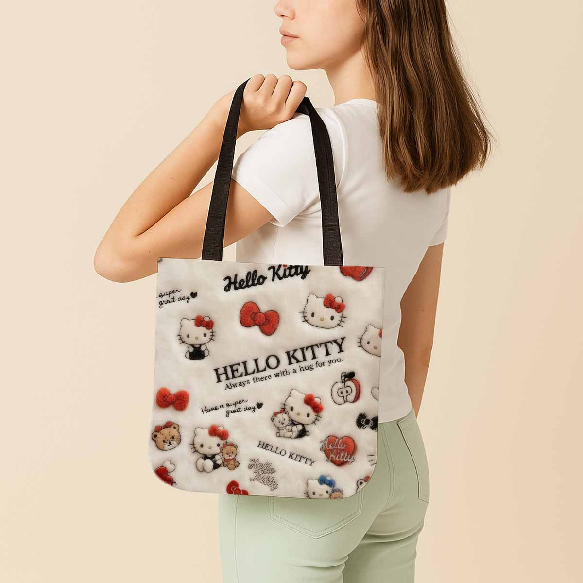 Hello Kitty Fluffy Plush Canvas Tote Bag