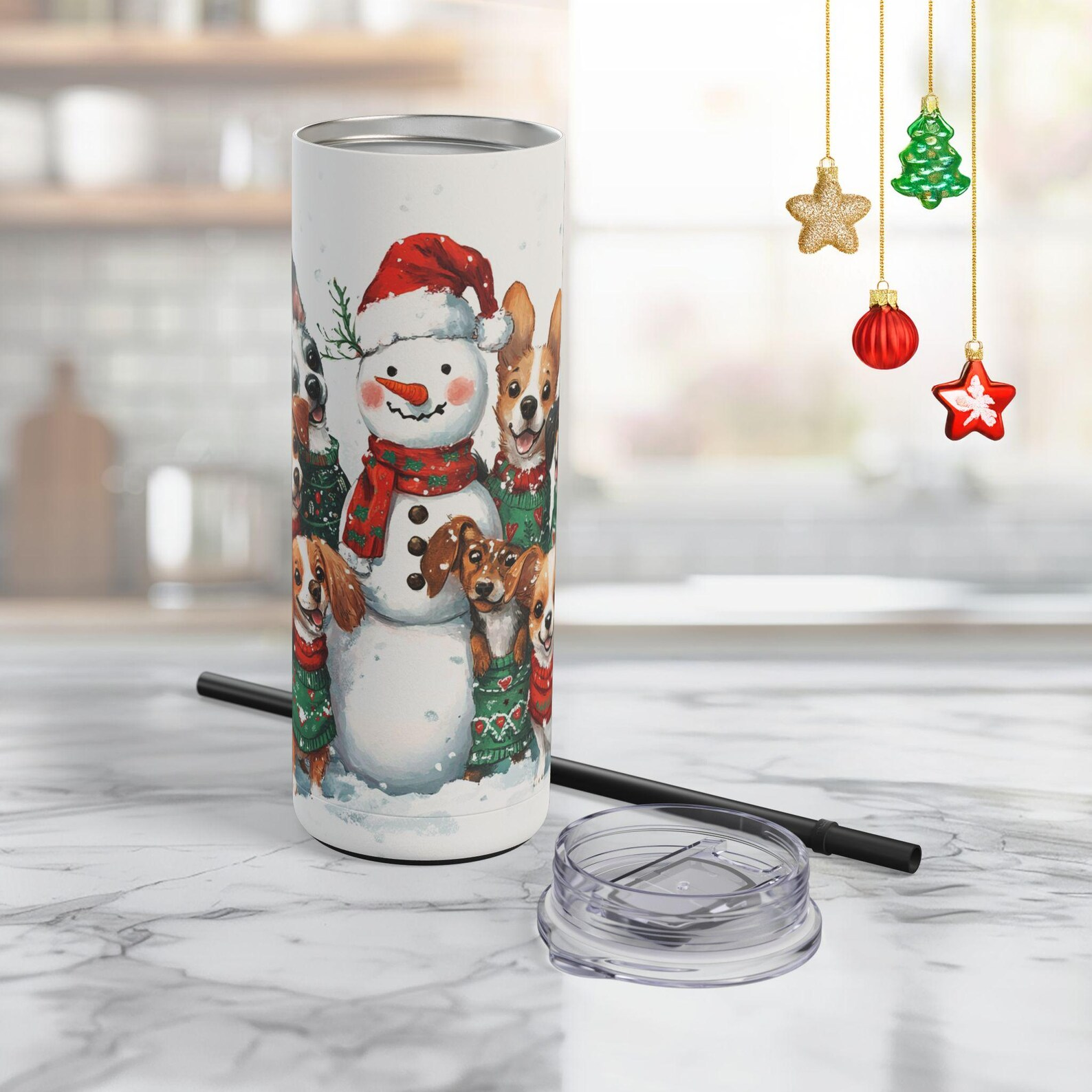 Cute Dogs Around a Snowman Tumbler