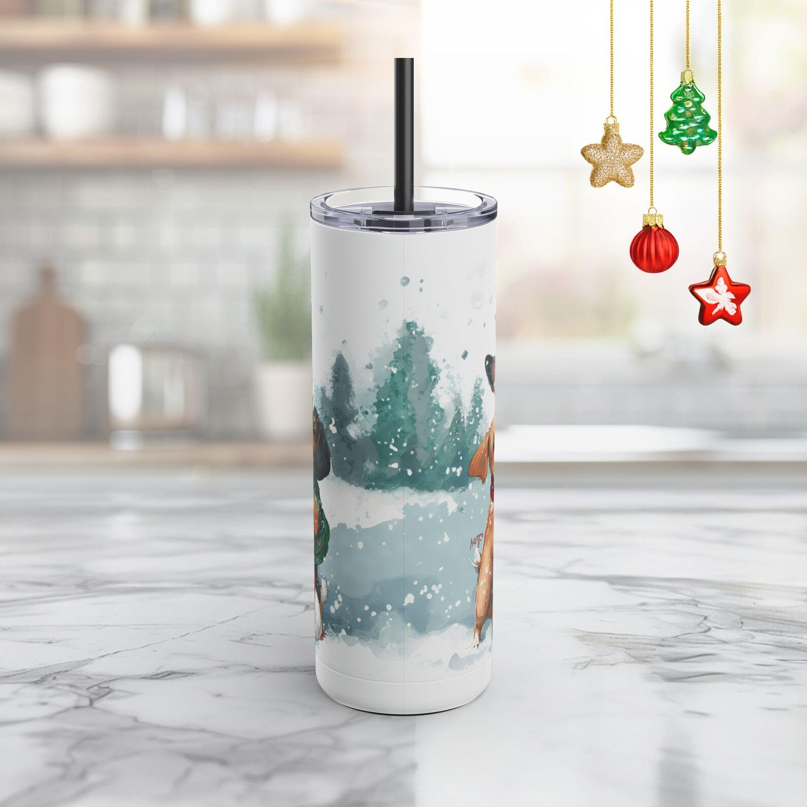 Cute Dogs Around a Snowman Tumbler