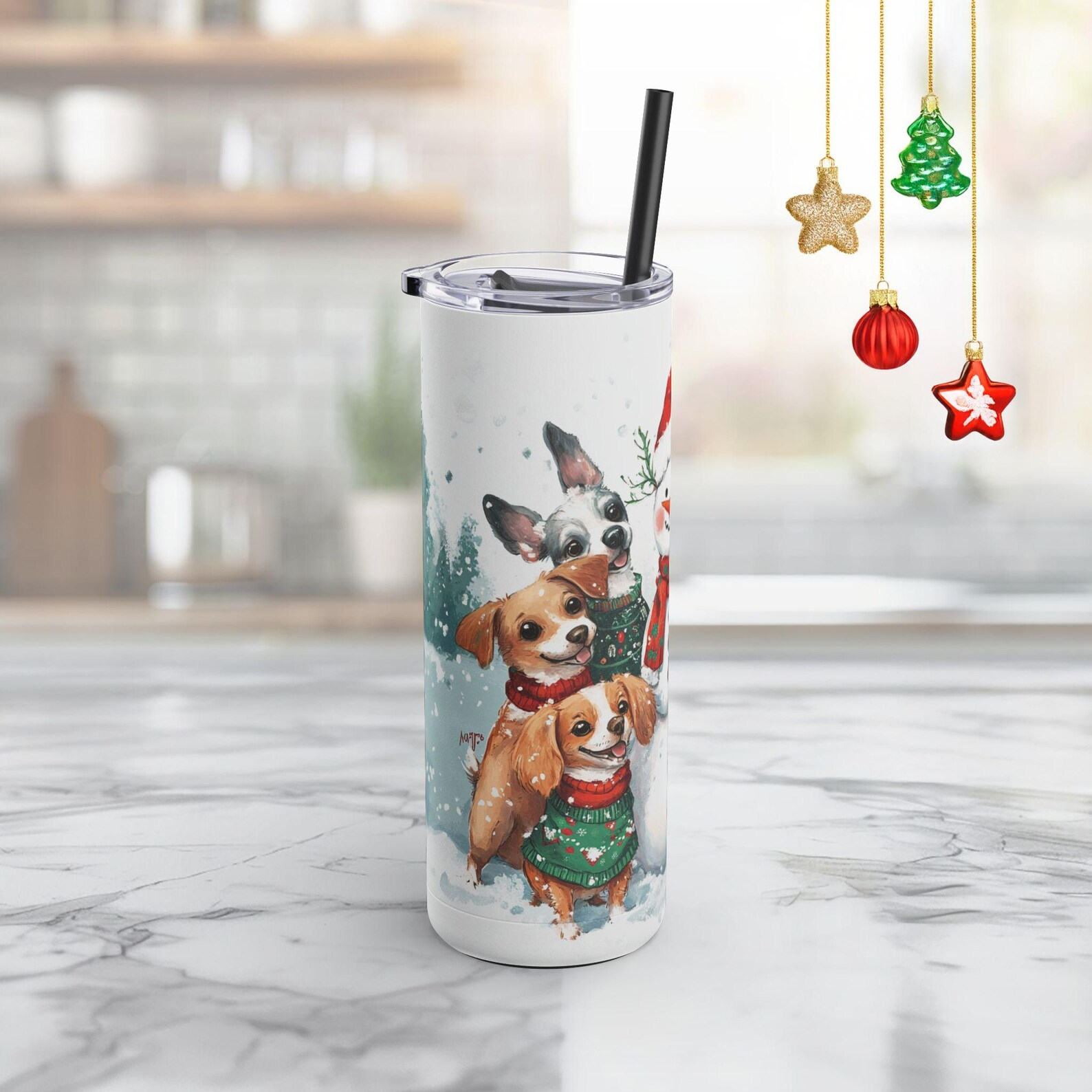 Cute Dogs Around a Snowman Tumbler