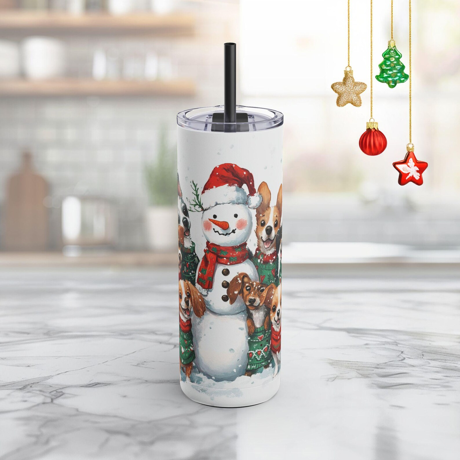Cute Dogs Around a Snowman Tumbler