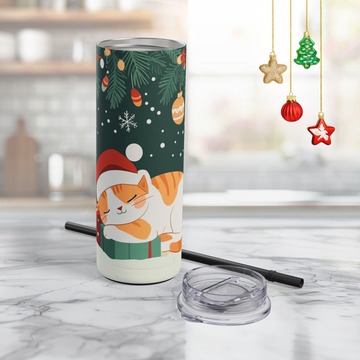 Kitty Sleeping in a Santa Hat Tumbler