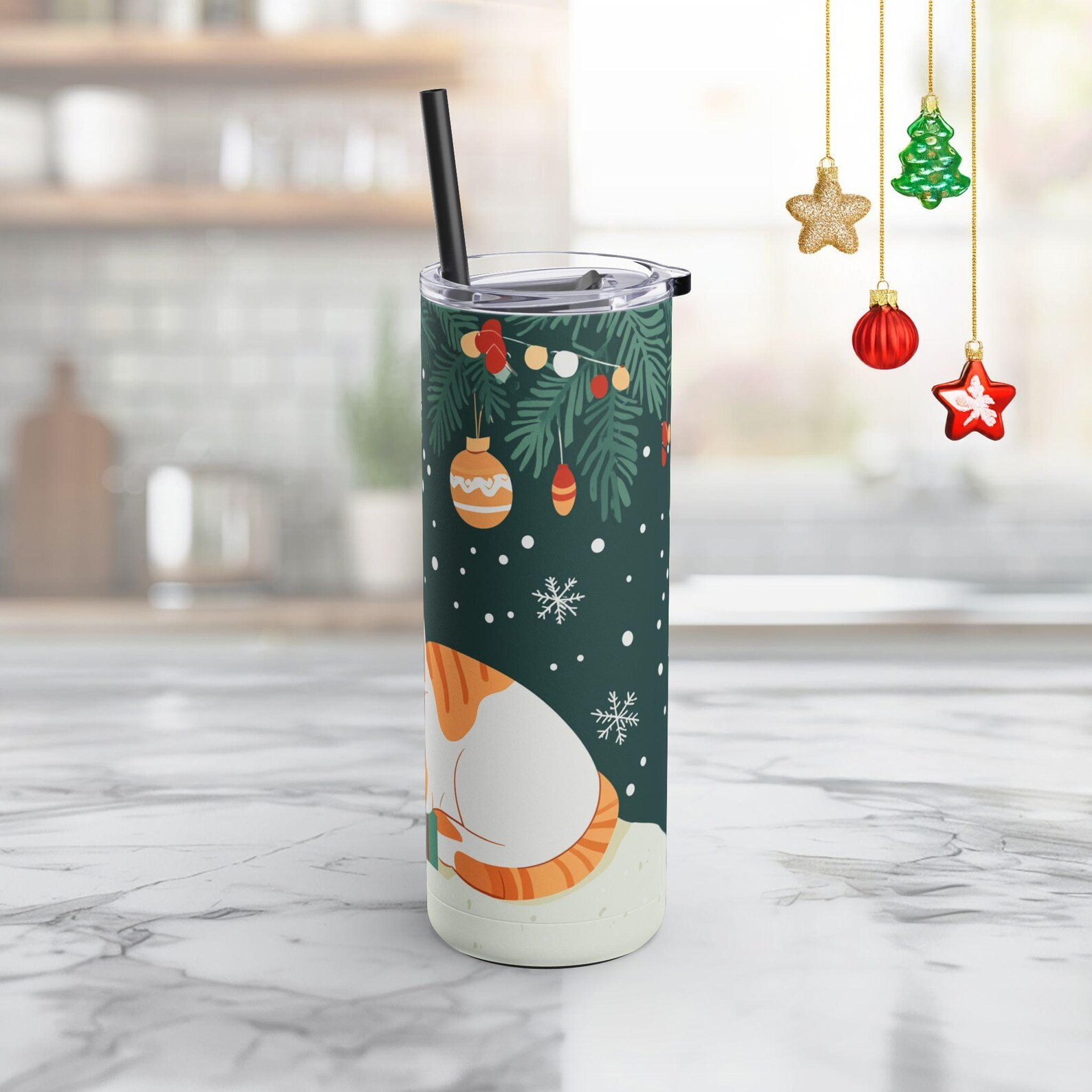 Kitty Sleeping in a Santa Hat Tumbler