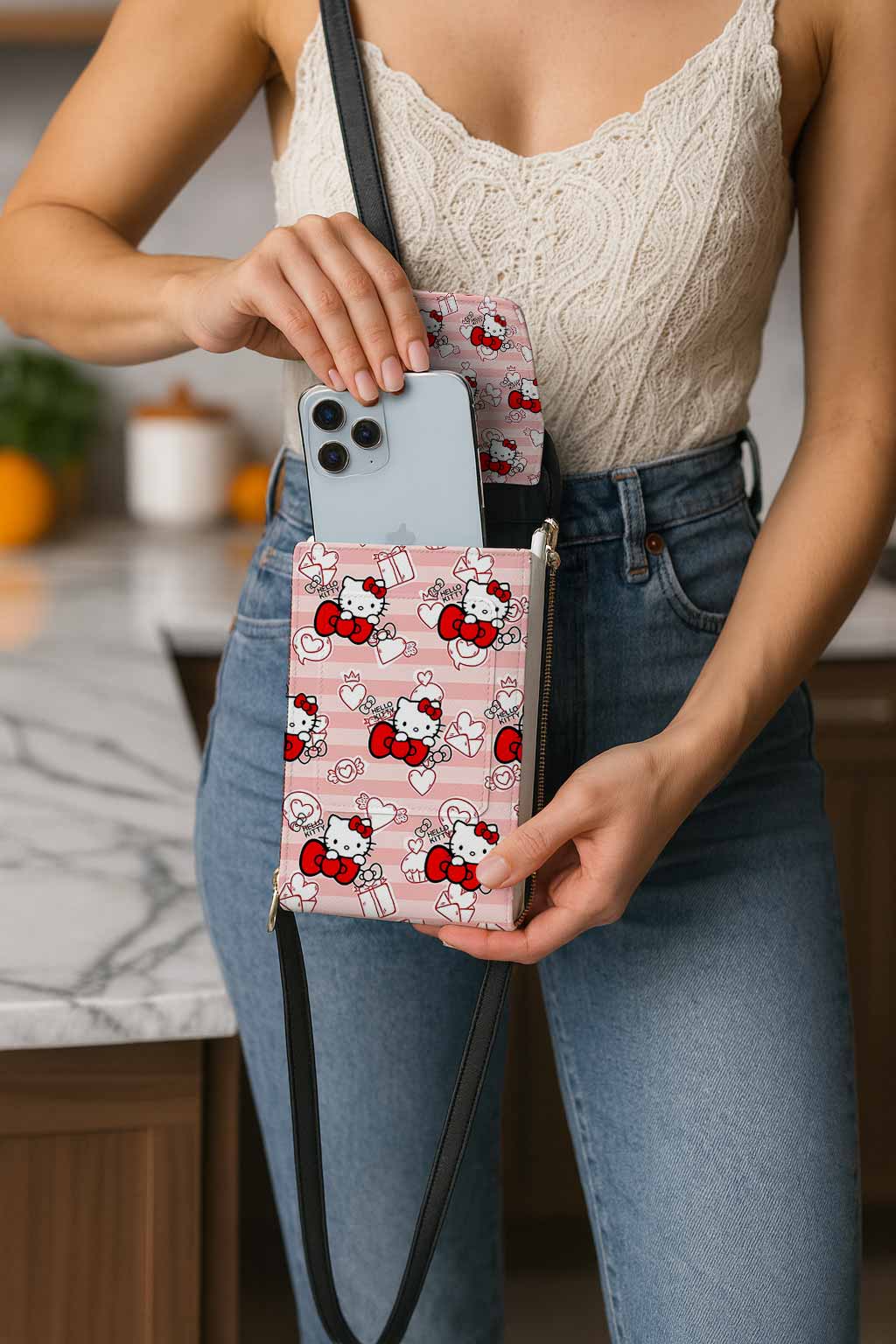 Hello Kitty Cute Bow Mobile Phone Chest Bag