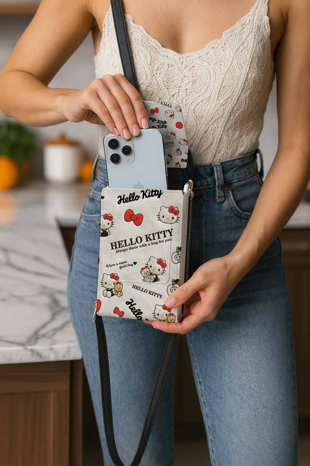 Hello Kitty Fluffy Plush Mobile Phone Chest Bag