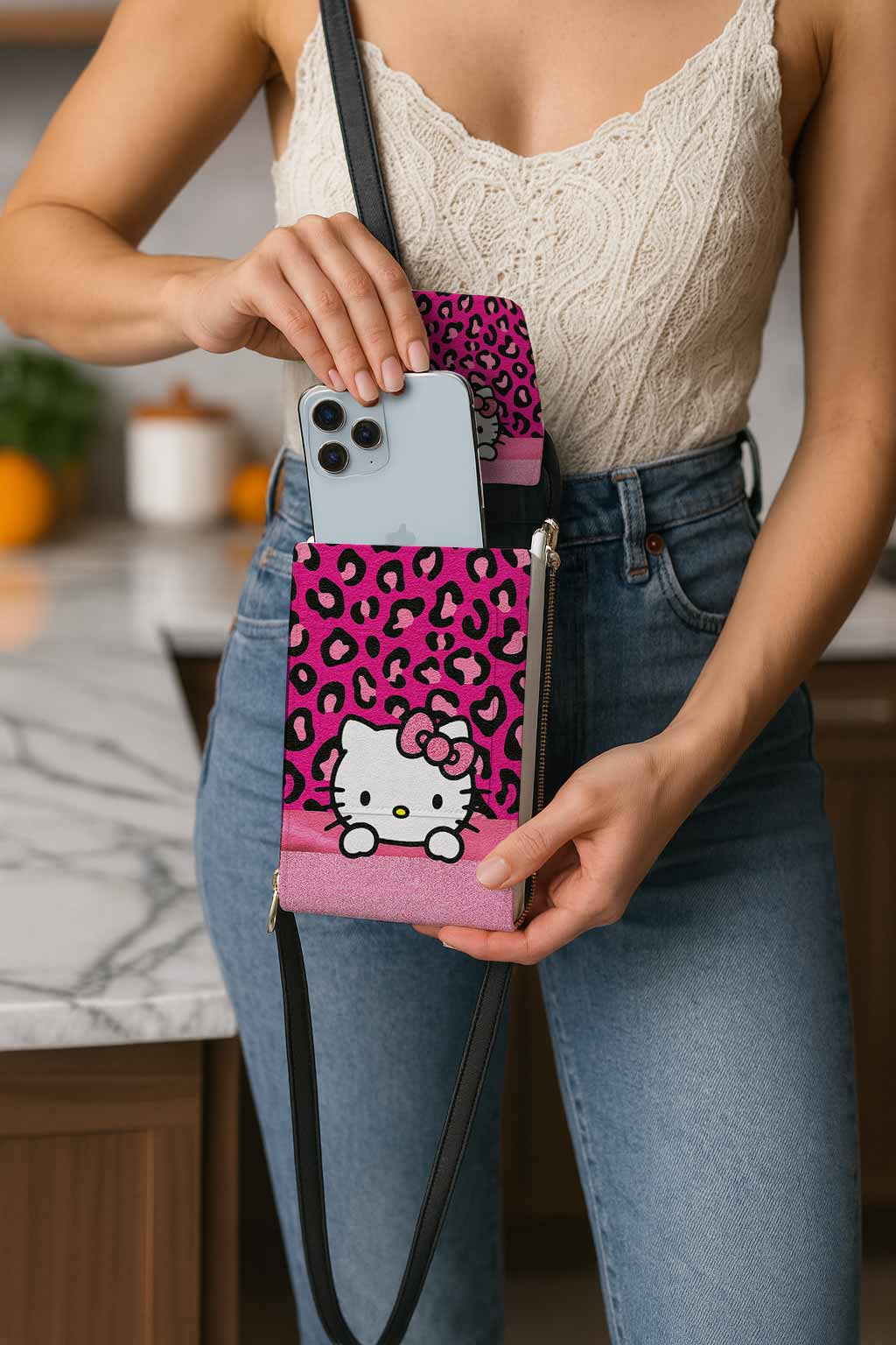 Hello Kitty Pink Bow Mobile Phone Chest Bag