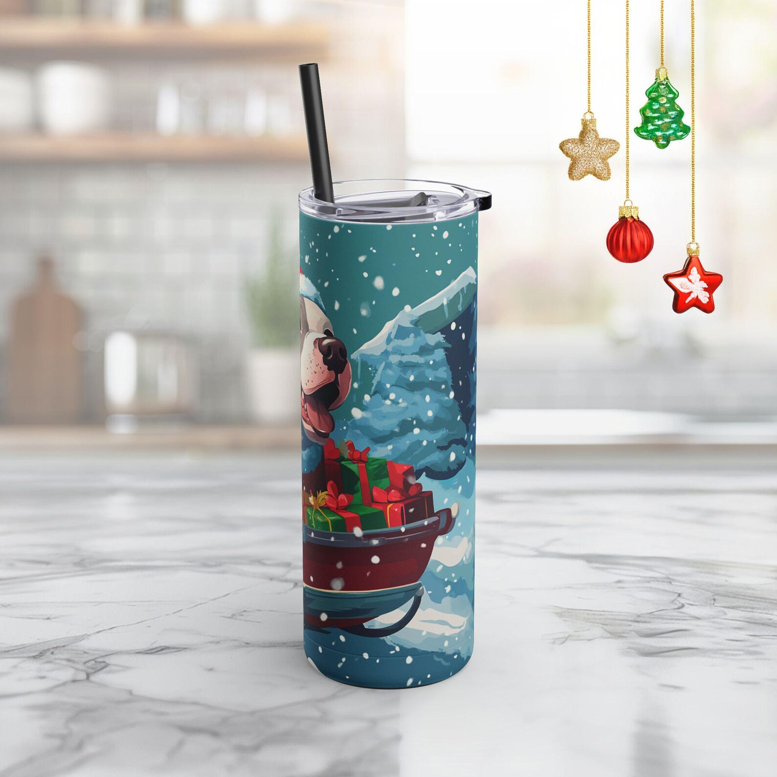 Pitbull Santa on a Sleigh Full Tumbler