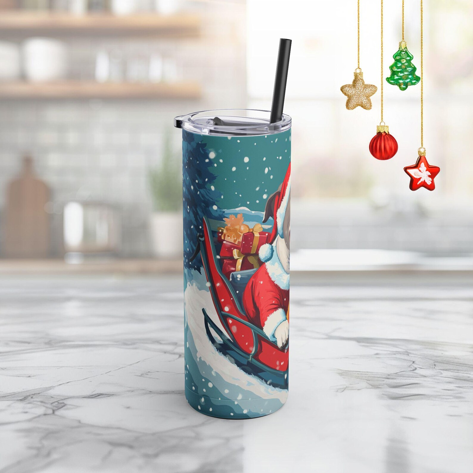 Pitbull Santa on a Sleigh Full Tumbler