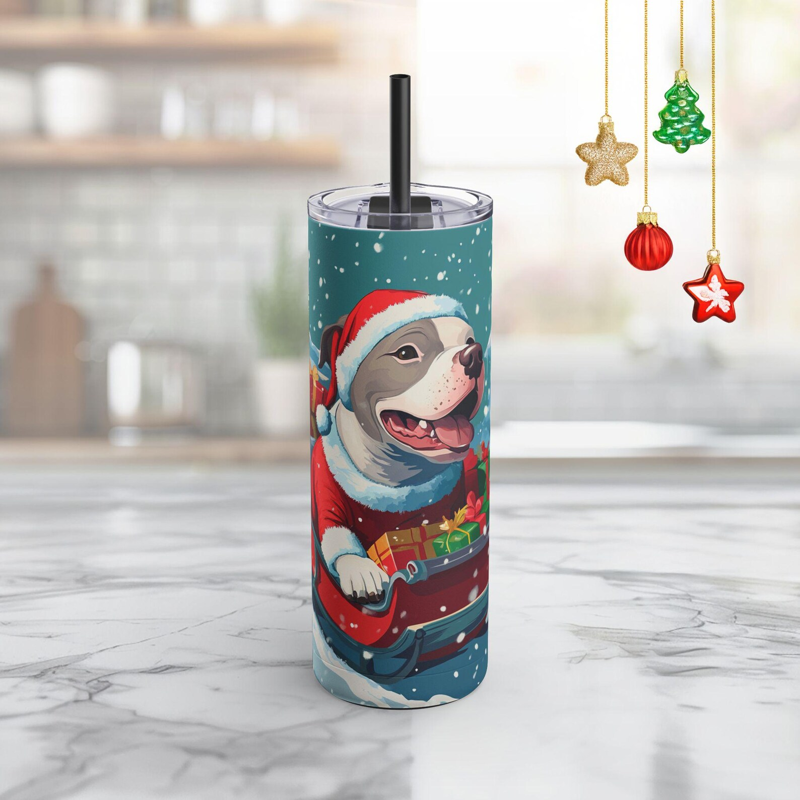 Pitbull Santa on a Sleigh Full Tumbler
