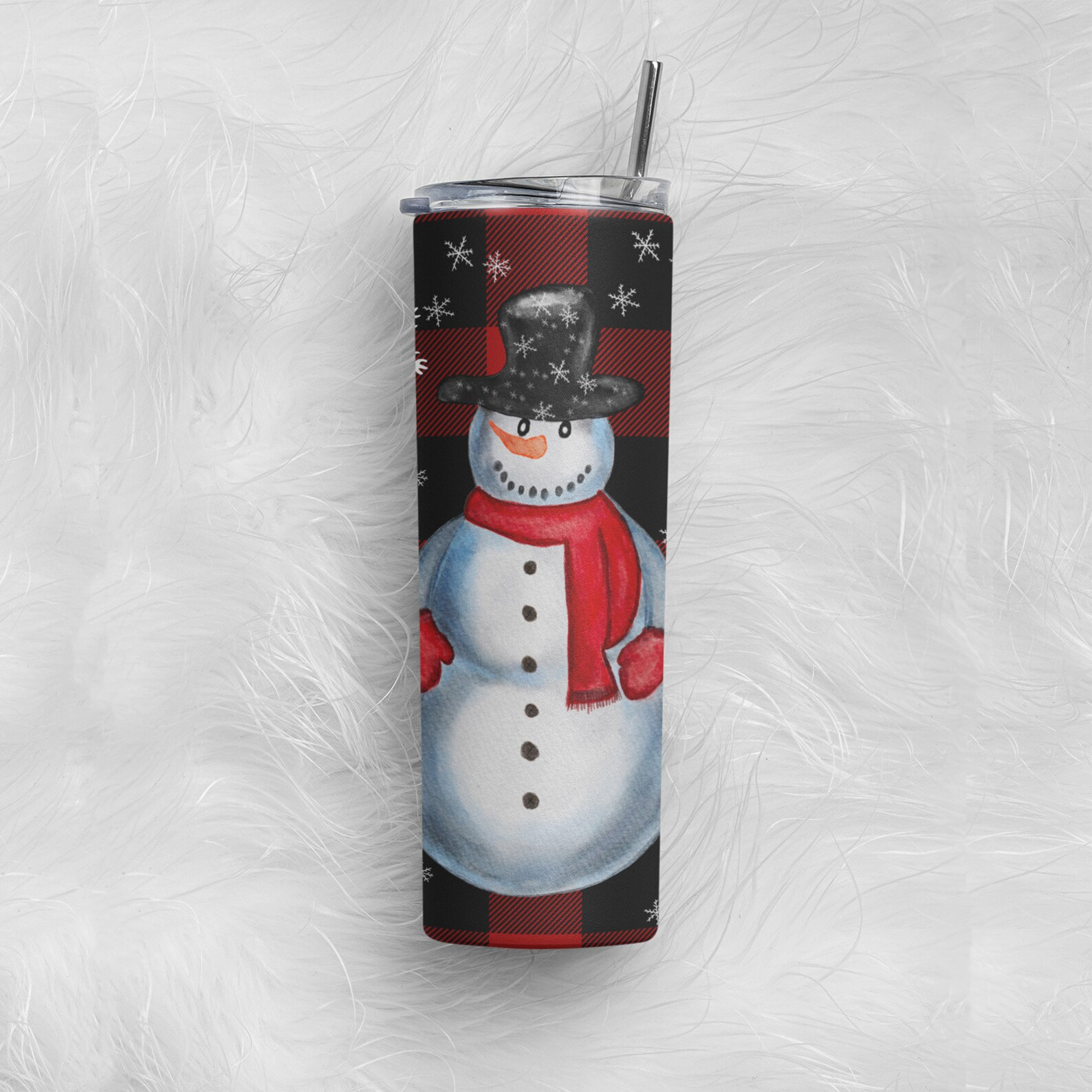 Plaid Snowman Holiday Tumbler