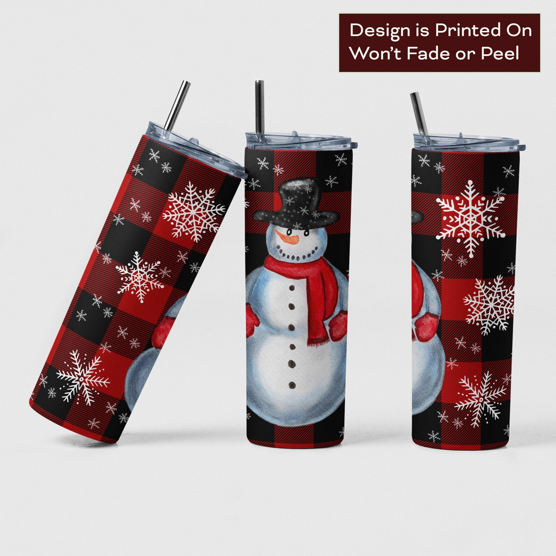 Plaid Snowman Holiday Tumbler