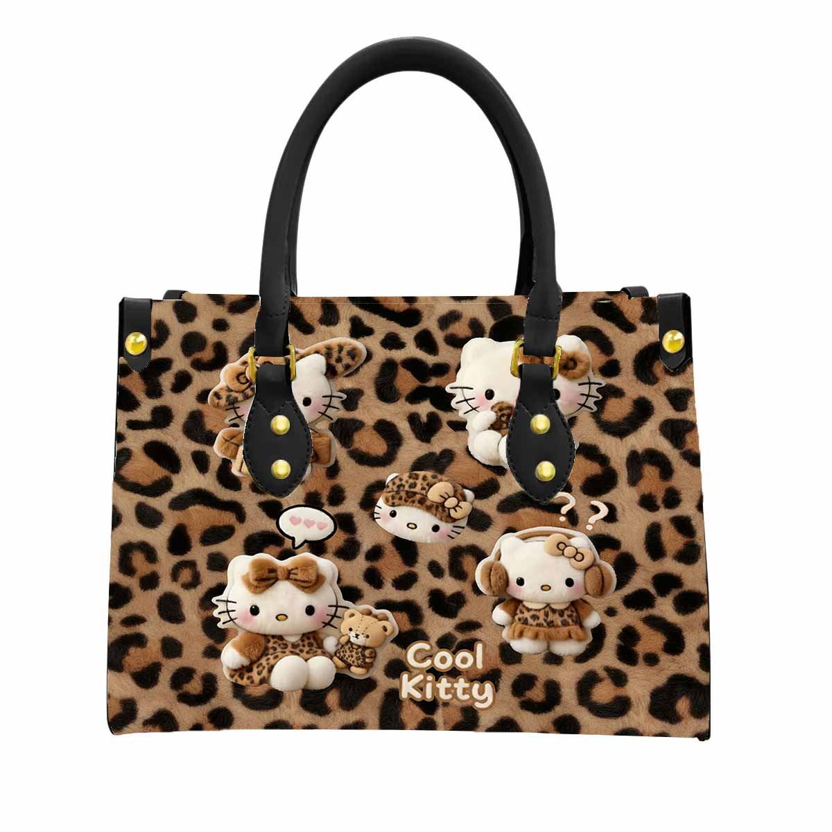 Hello Kitty Leopard Women Tote Bag with Black Handles