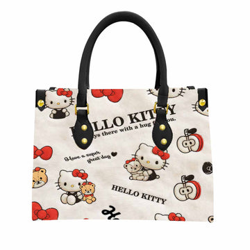 Hello Kitty Fluffy Plush Women Tote Bag with Black Handles