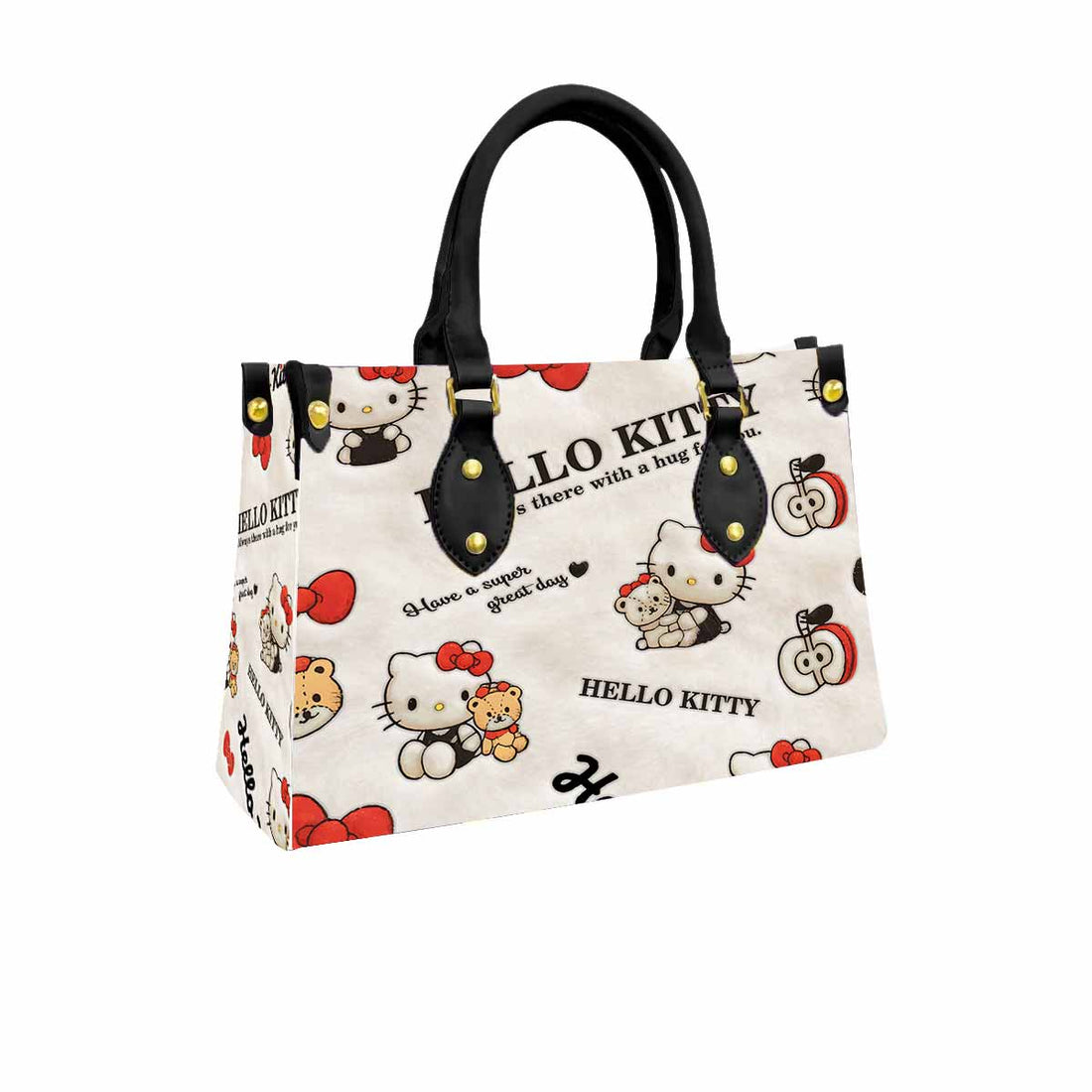 Hello Kitty Fluffy Plush Women Tote Bag with Black Handles