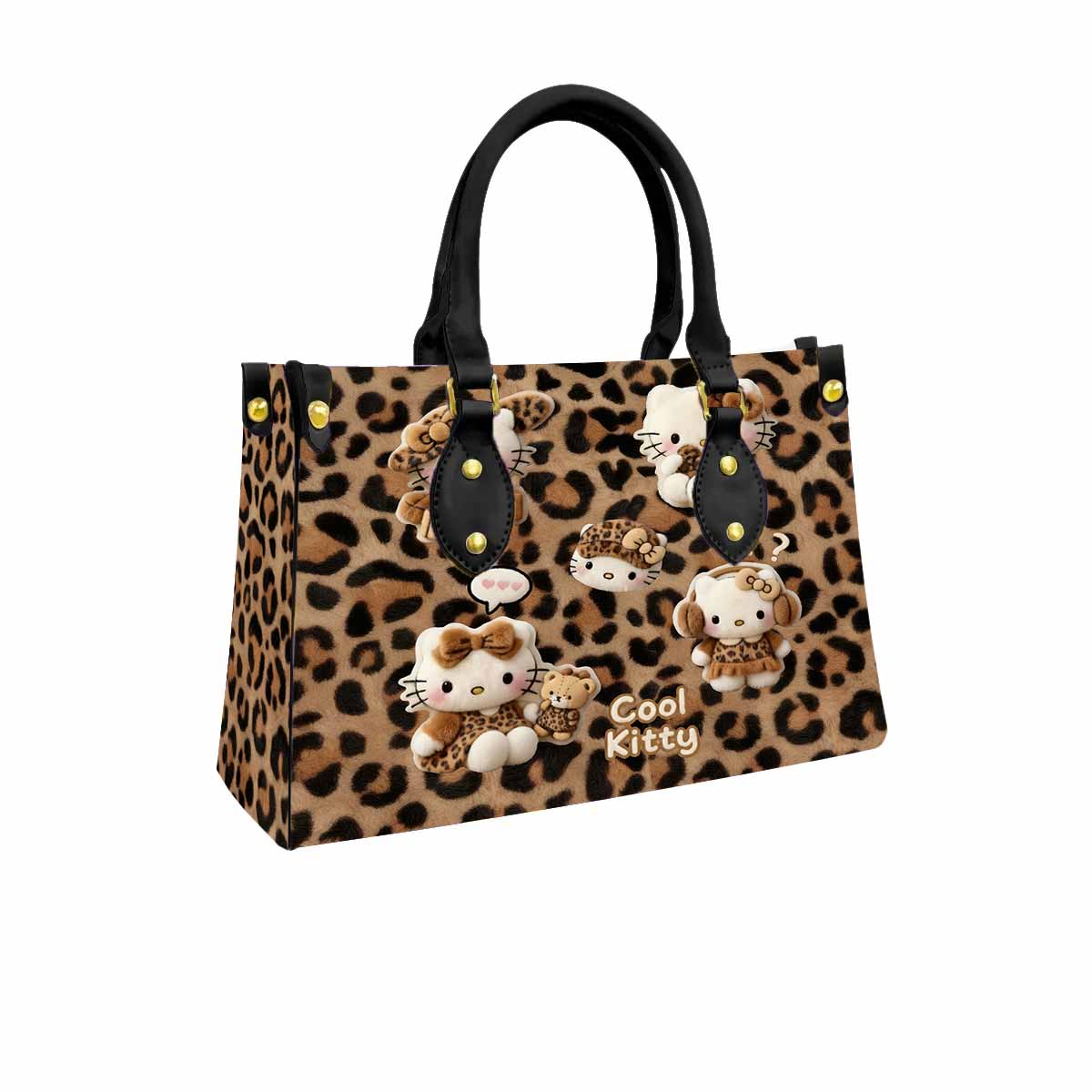 Hello Kitty Leopard Women Tote Bag with Black Handles