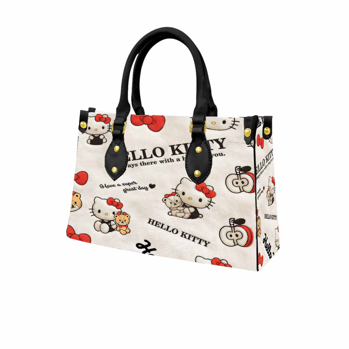 Hello Kitty Fluffy Plush Women Tote Bag with Black Handles