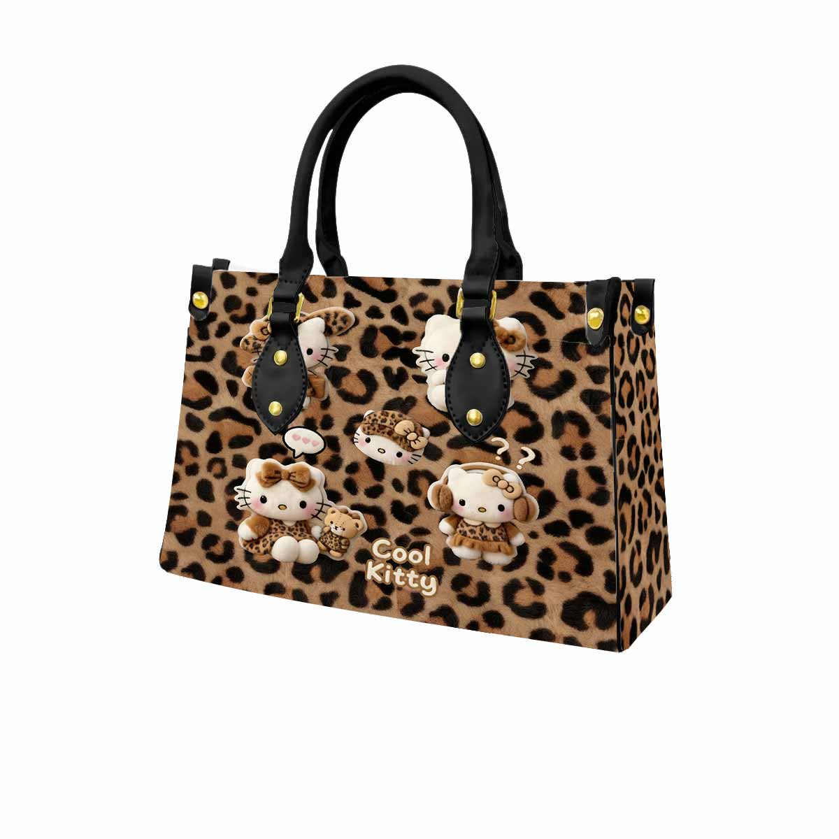 Hello Kitty Leopard Women Tote Bag with Black Handles
