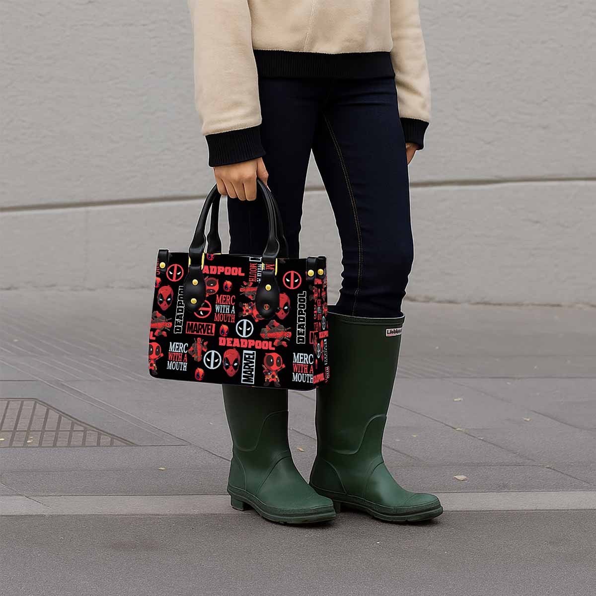 Deadpool Merc with a Mouth Women Tote Bag with Black Handles