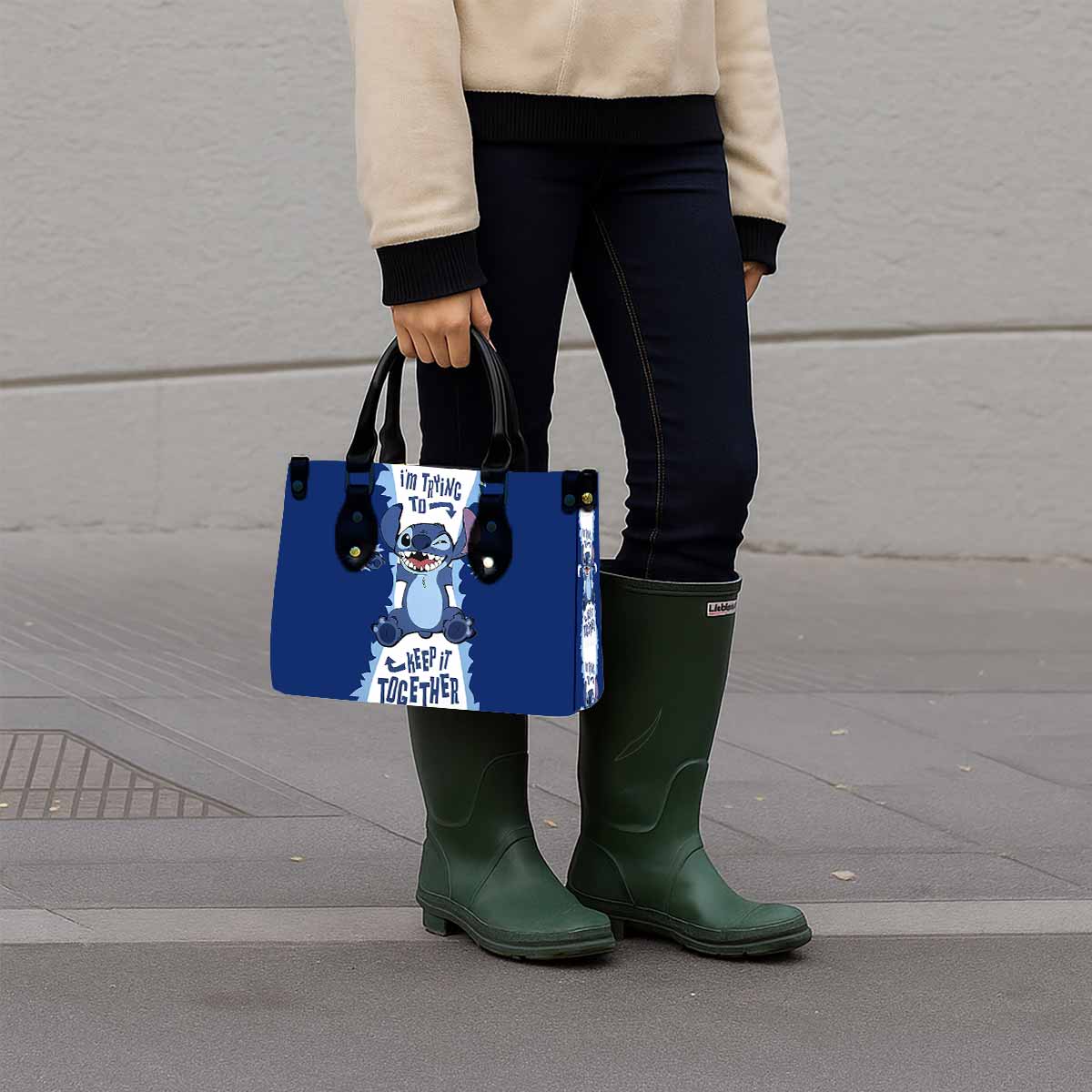 Stitch Keep it Together Women Tote Bag with Black Handles