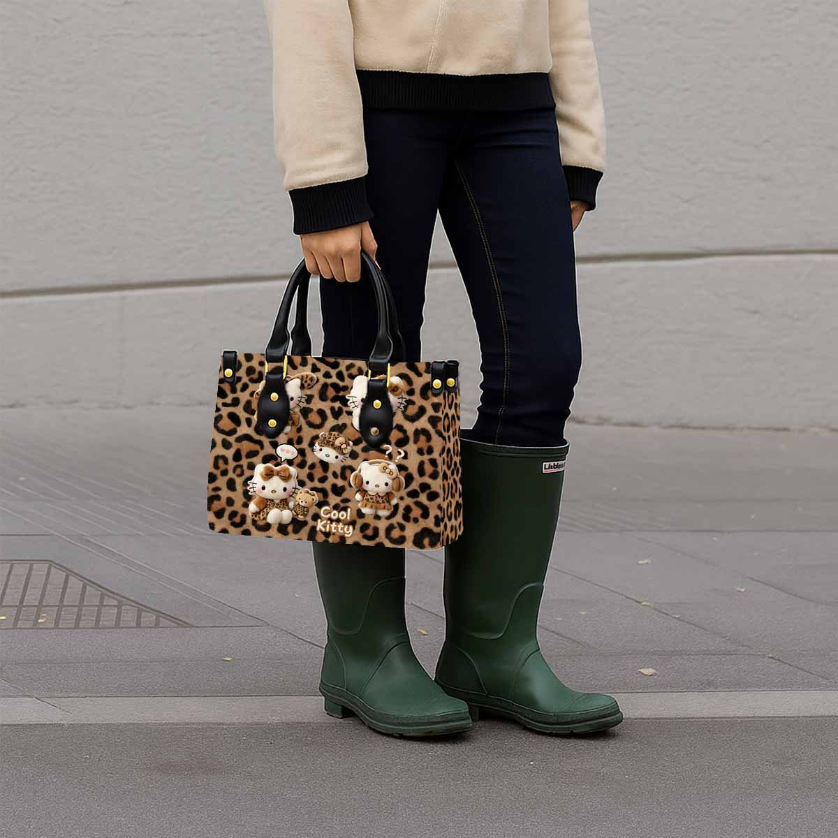 Hello Kitty Leopard Women Tote Bag with Black Handles