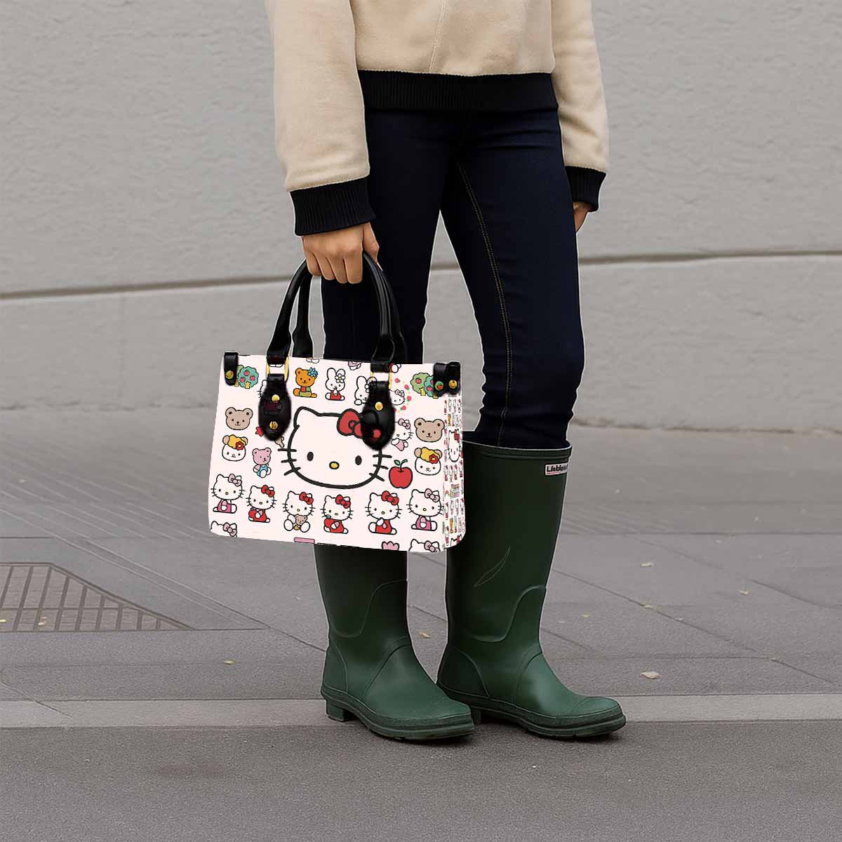 Hello Kitty Cute Pink Women Tote Bag with Black Handles