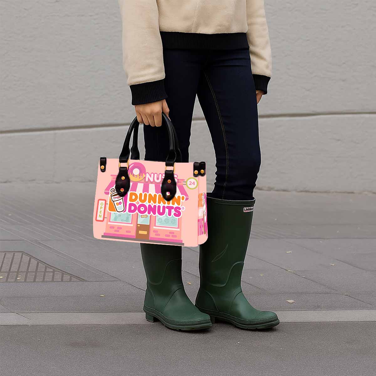 Dunkin' Donuts Women Tote Bag with Black Handles