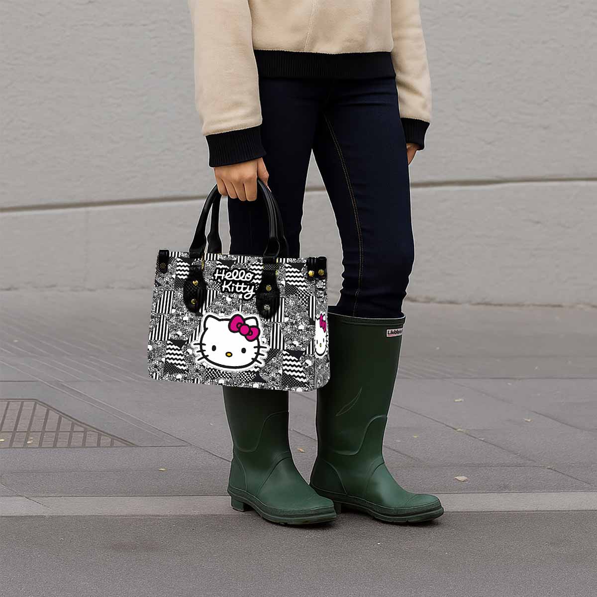 Sanario Hello Kitty Women Tote Bag with Black Handles