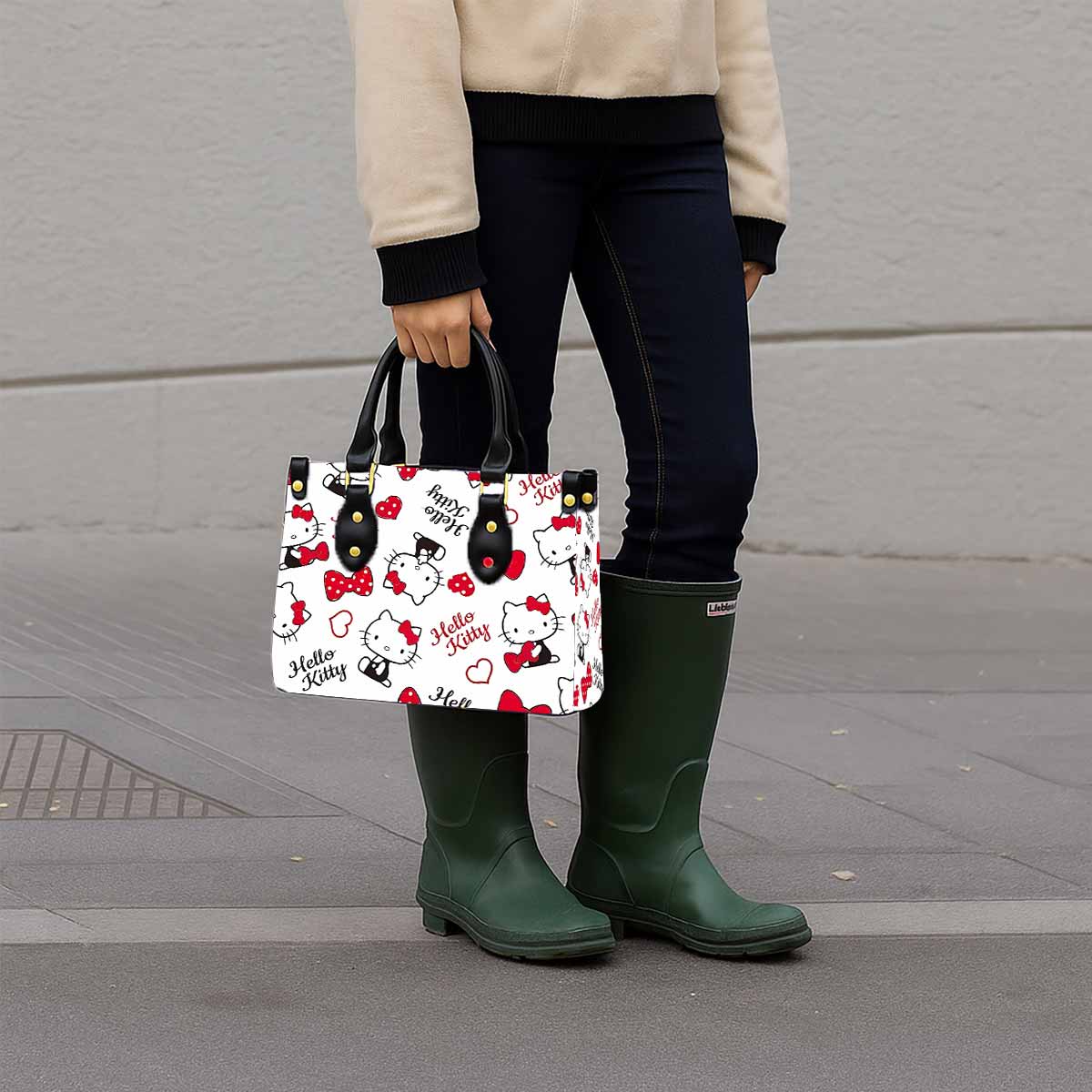 Hello Kitty Red Bow Women Tote Bag with Black Handles