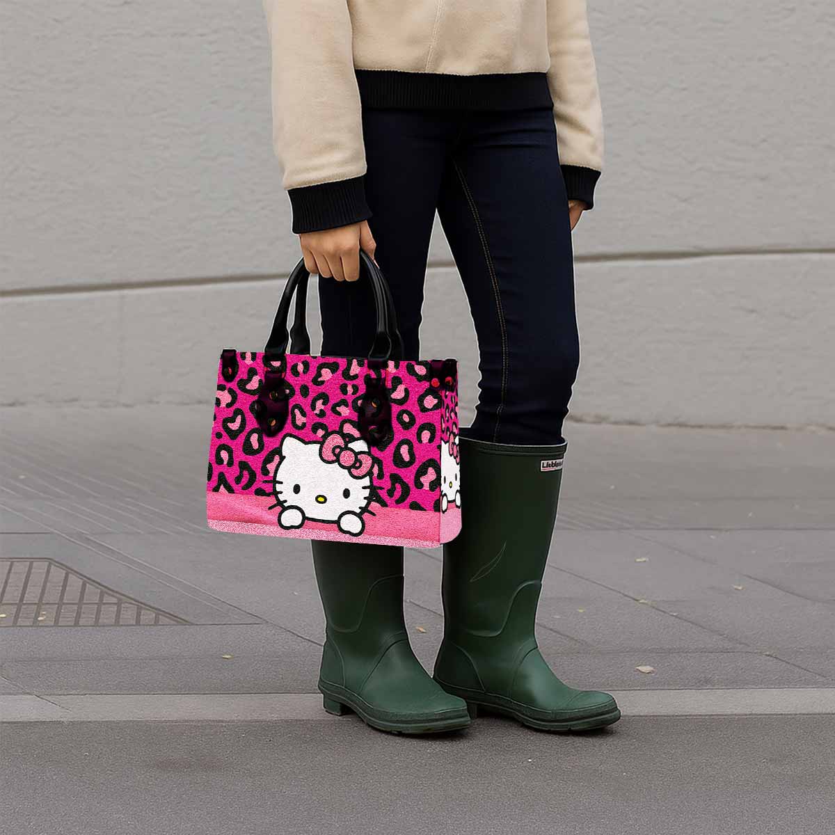 Hello Kitty Pink Bow Women Tote Bag with Black Handles