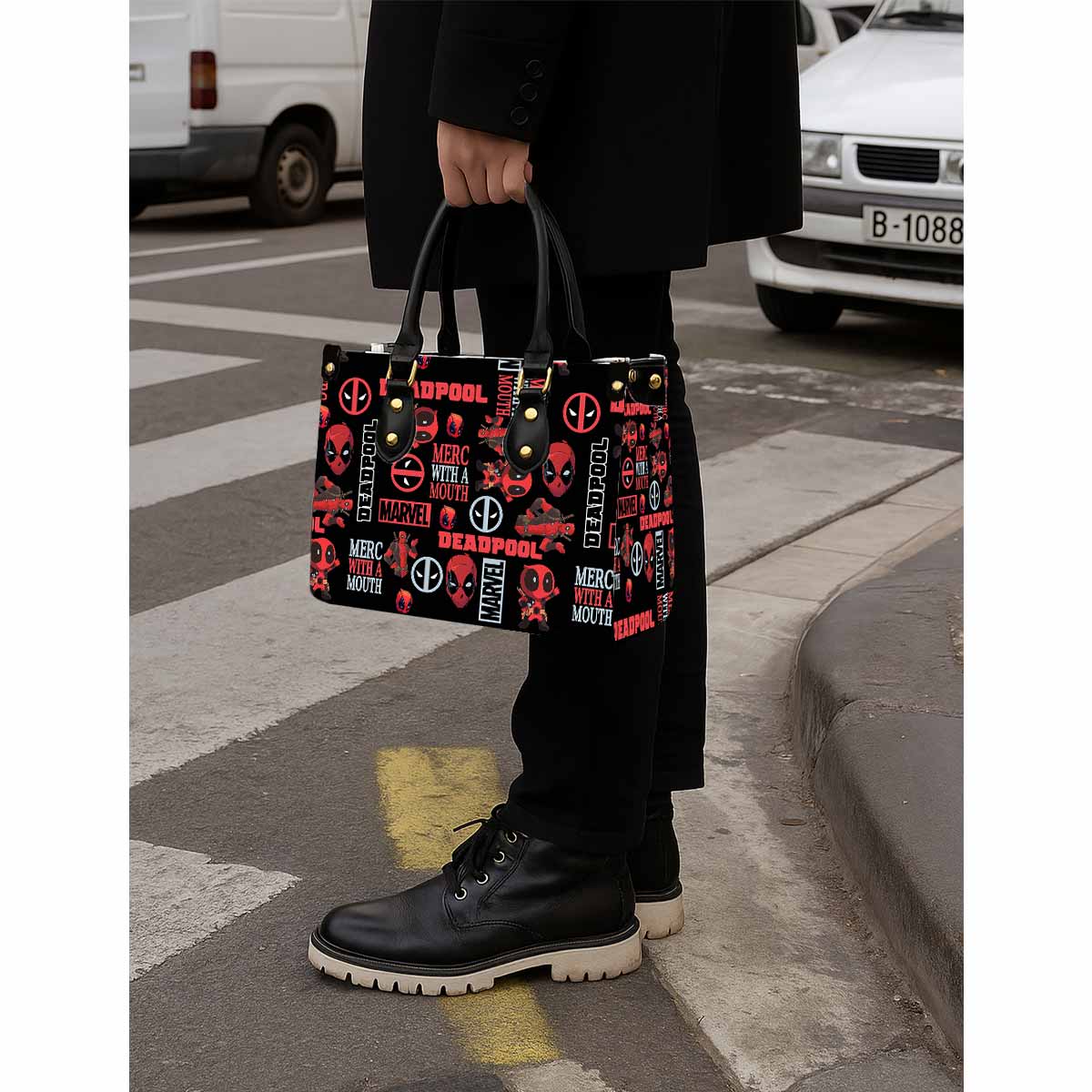 Deadpool Merc with a Mouth Women Tote Bag with Black Handles