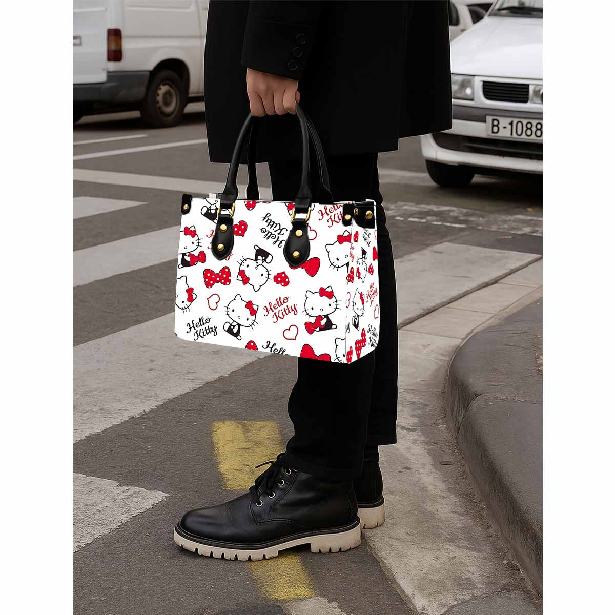 Hello Kitty Red Bow Women Tote Bag with Black Handles