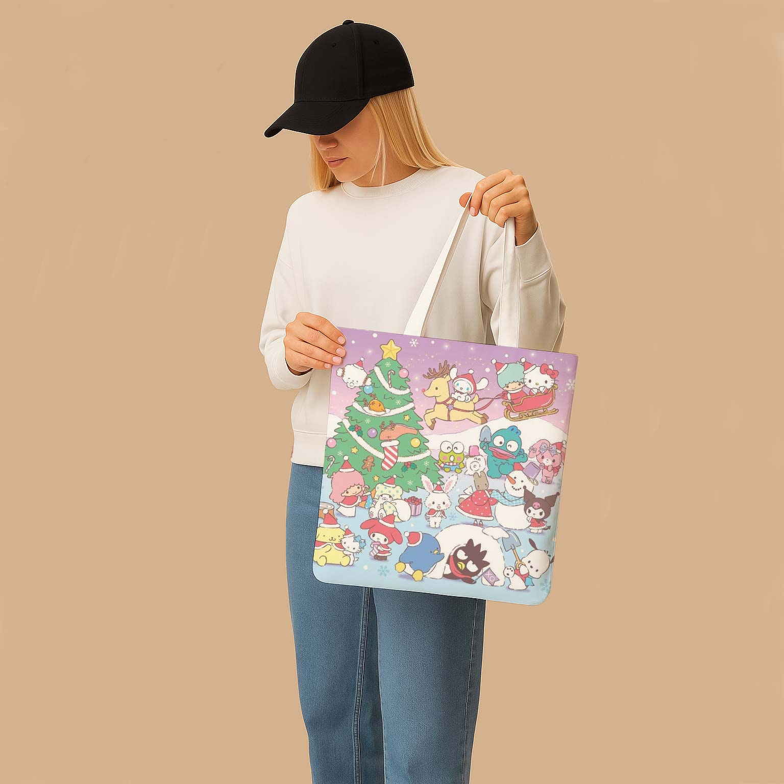Christmas Hello Kitty Canvas Bag with Shoulder Strap - Image 2