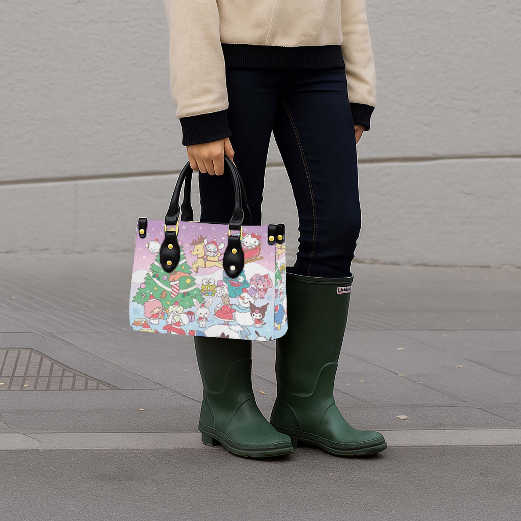 Christmas Hello Kitty Women Tote Bag with Black Handles - Image 4