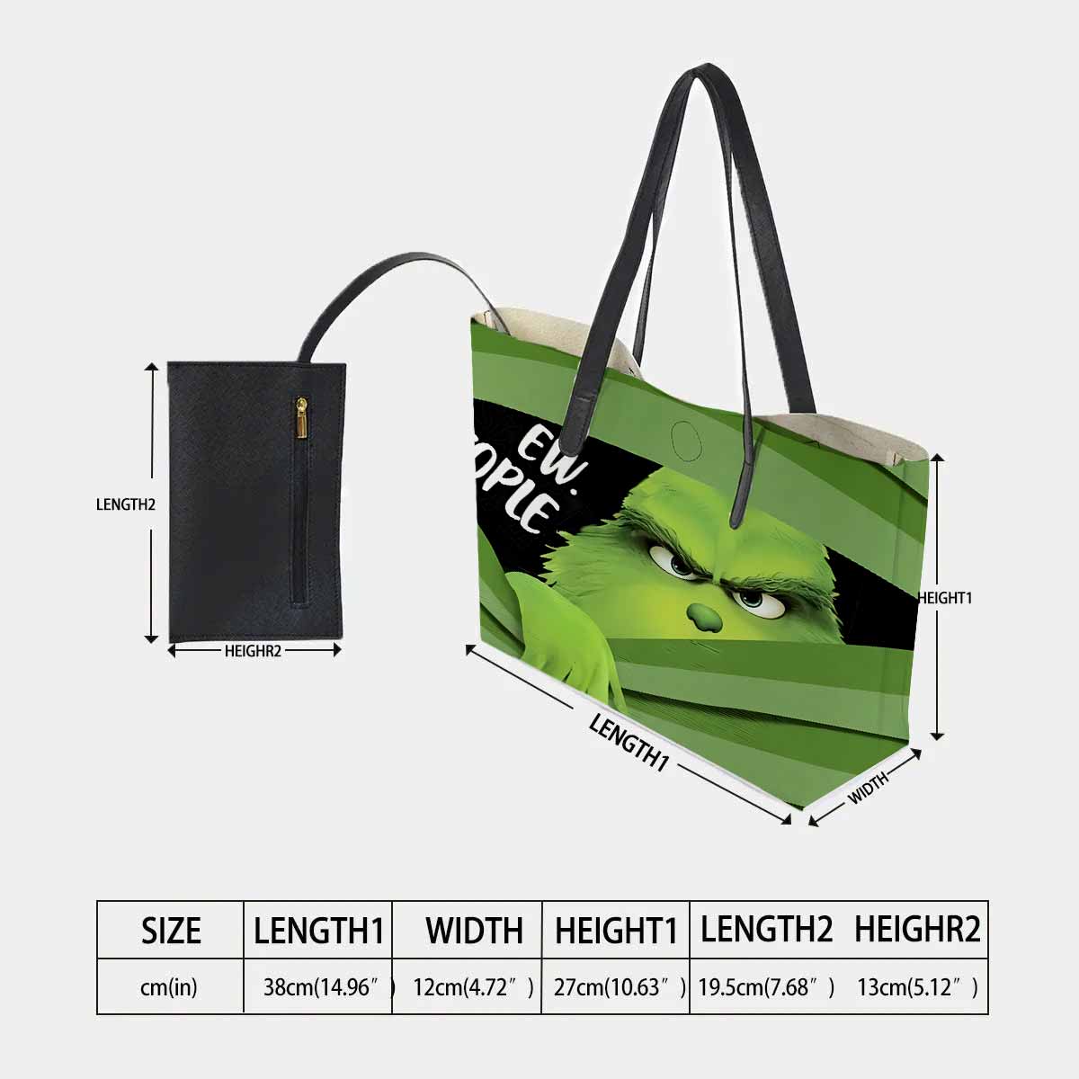 Ew People Grinch Hand Bag and Mini Purse Set